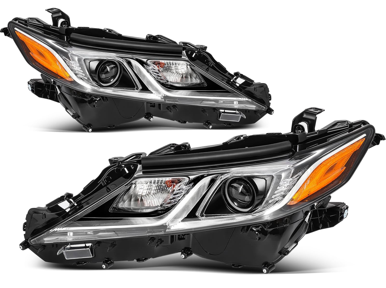 OCPTY Headlight assembly Pair Replacement for 2018-2022 for for Toyota Camry L/LE/SE Black Housing Amber Reflector Bulbs Include
