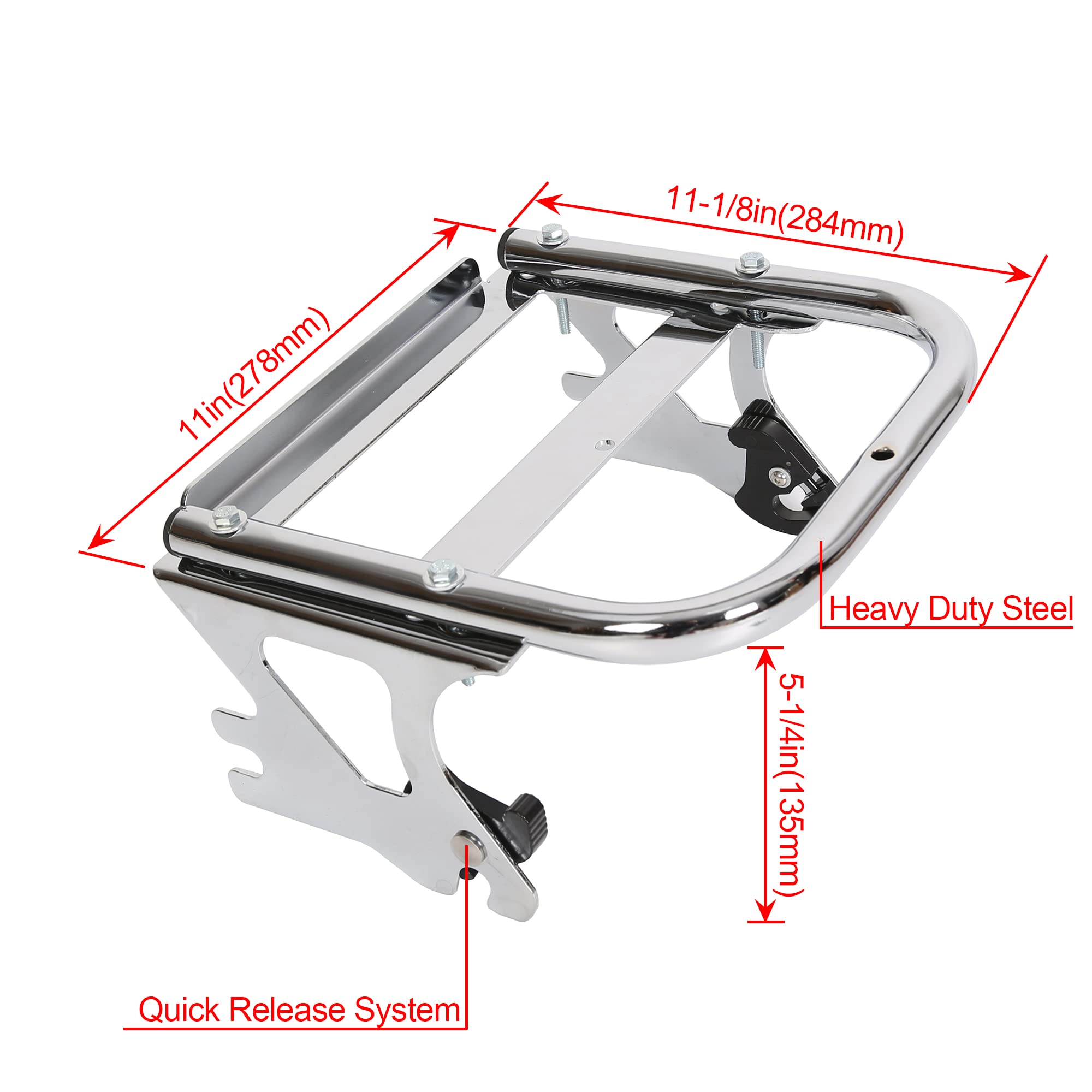 ECOTRIC Detachable Two Up Tour Pack Luggage Rack with Docking Kit, Chrome, HD-16-Z1, Compatible with 1997-2008 Harley Touring Models