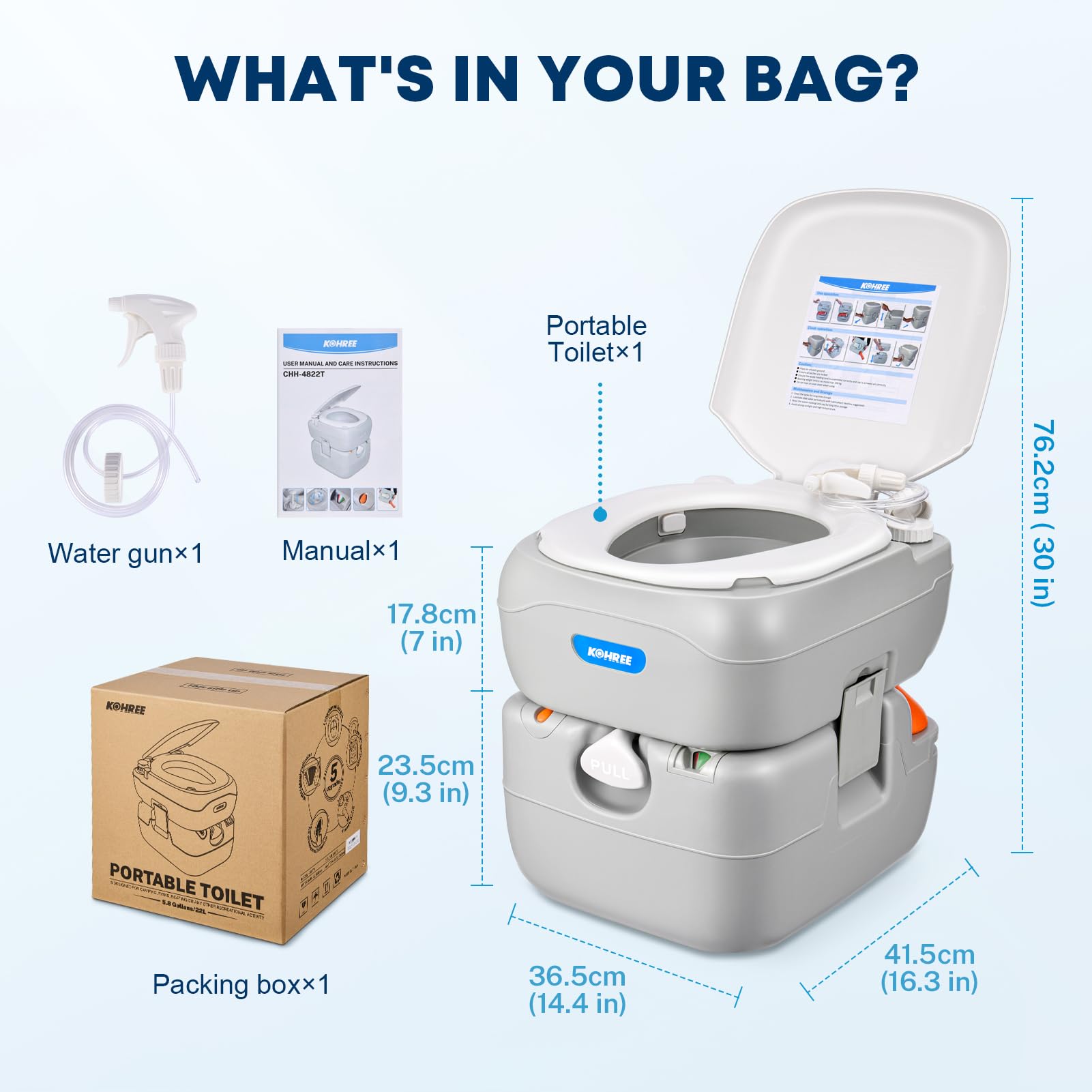 Kohree Portable RV Toilet - 5.8 Gal Detachable Waste Tank, Leak-Proof, Indoor/Outdoor Use, Model HY0671