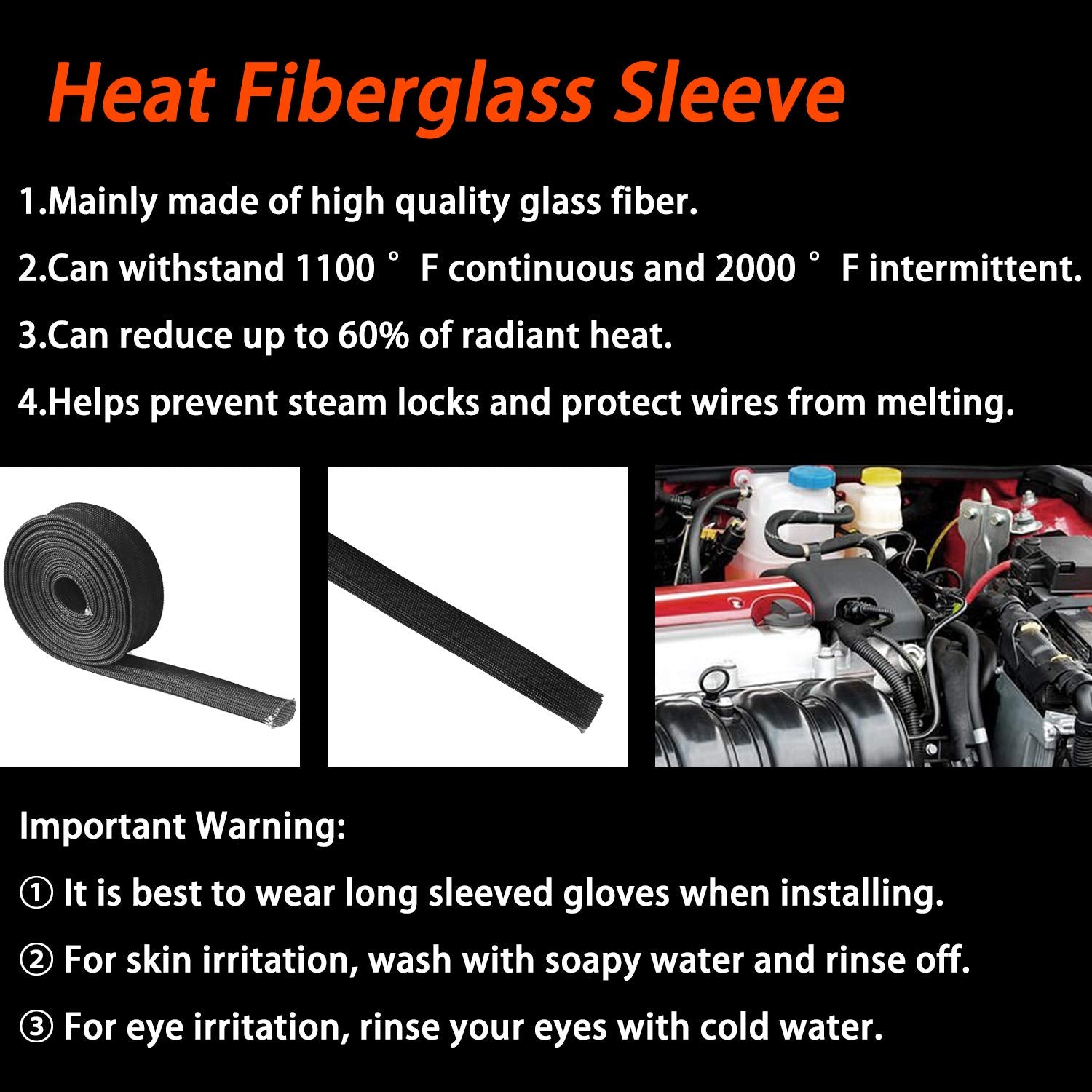 Zhubang Heat Hose Fiberglass Wrap Shield Sleeve 2 Pcs 10Ft-13Mm(1/2) Wire Fuel Line Heat Shield Roll High Temp Black Colour Adjustable For Car Wire Loom Cable Heat Shield Brake Line Cable Heat Shield