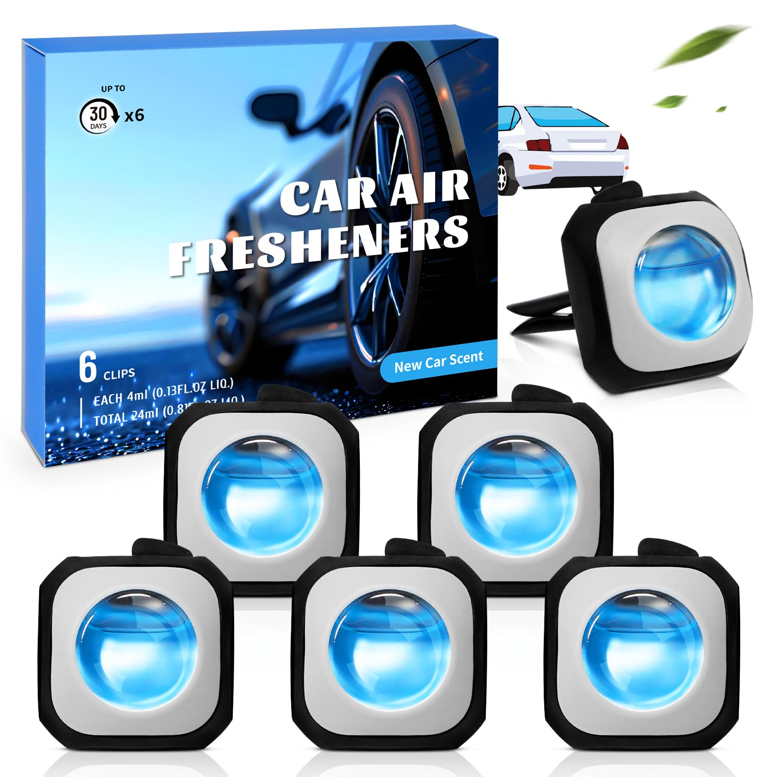 SCENTORINI Car Air Freshener Vent Clips, New Car Scent, 6 Pack, Car Fresheners for Men Women, Long Lasting