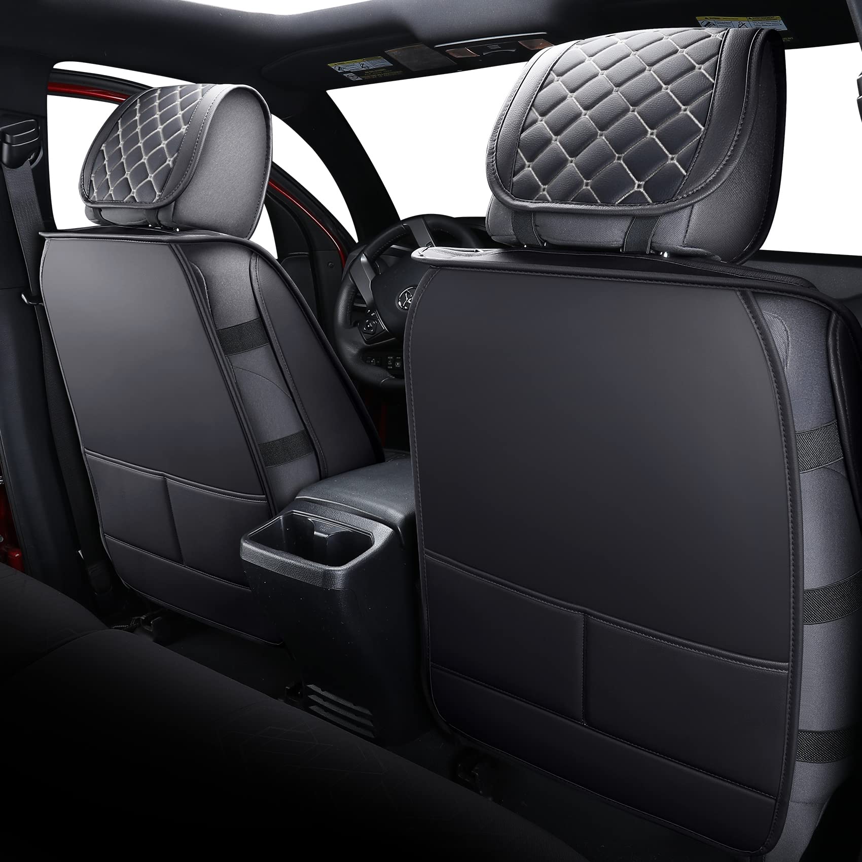Tomatoman Tacoma Seat Covers Customized For 2005-2023 Sport Extended Sr V6 Overlanding, Waterproof Faux Leather Cushions(Full Set, Black-White)