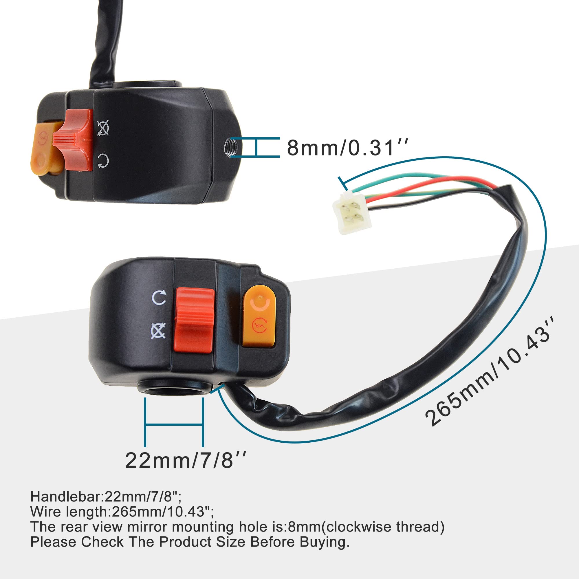 Goofit Universal 7/8'' Right Handlebar Mount Headlight Switch Button With Ignition Switch Replacement For Motorcycles Electric B