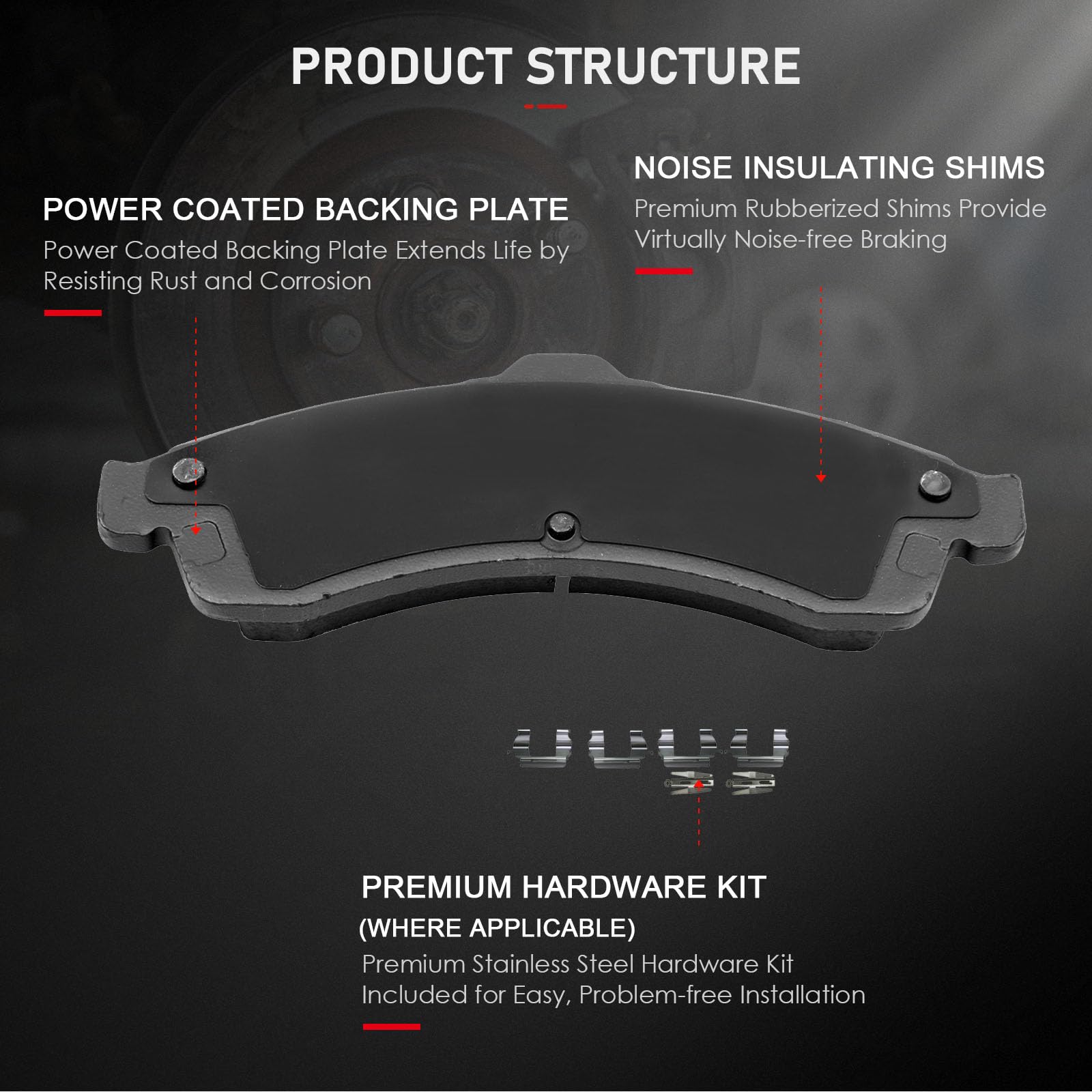 Cciyu D882 Front Semi-Metallic Disc Brake Pads Kit For Buick Rainier For Chevrolet Ssr Trailblazer Trailblazer Ext For Gmc Envoy