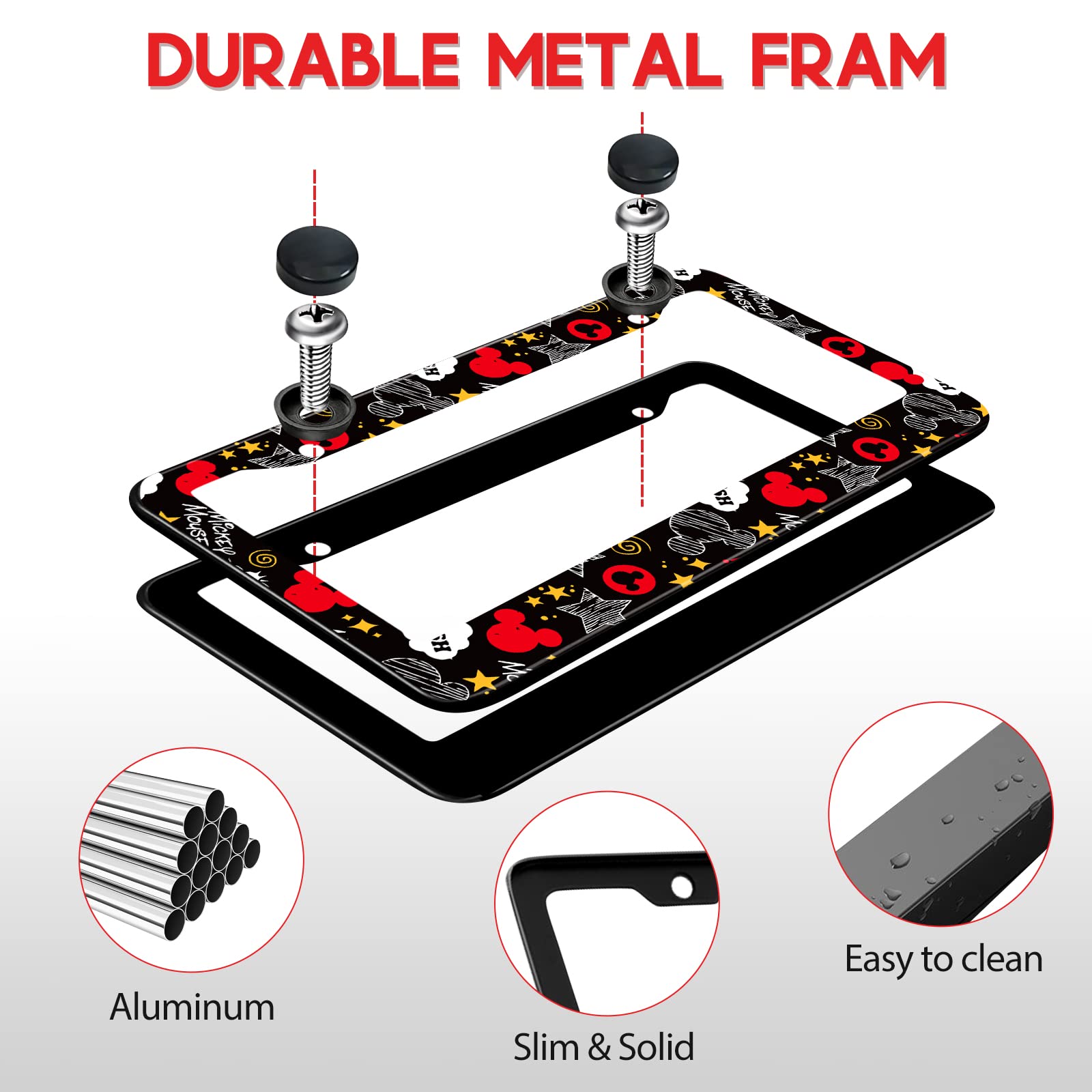 Akkya License Plate Frames For Women Men Car Plate Holder Cover Cute Cartoon Pattern Metal Tag Frame Stainless Steel Car Accesso