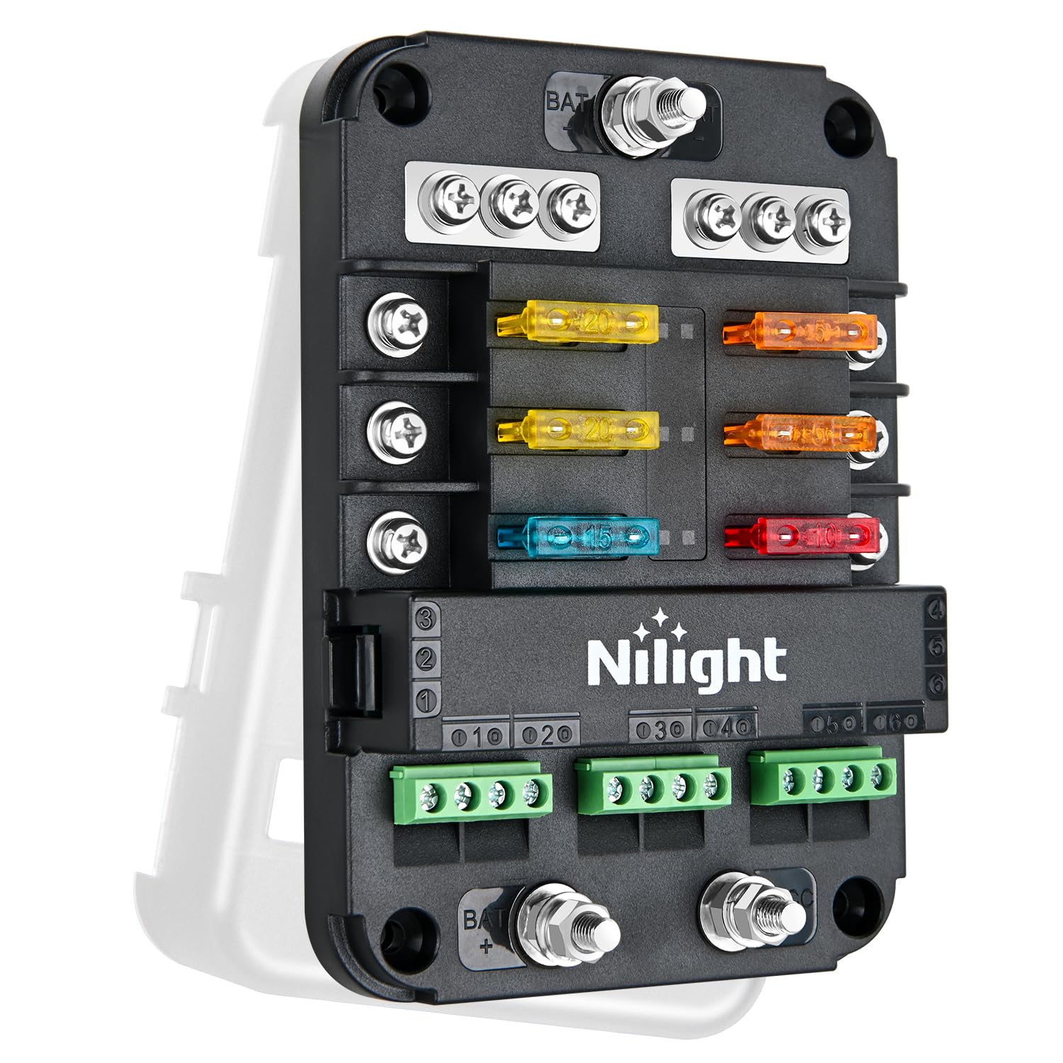 Nilight 6 Way Fuse Relay Block With Acc Control Negative Bus 12V Blade Holder Atc/Ato Box Label Stickers Waterproof Cover Panel