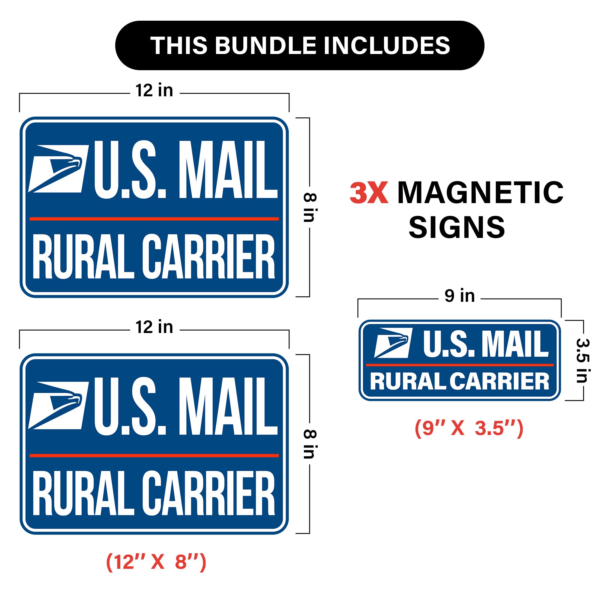 Lumiere Tech U.S. Mail Delivery Driver Magnetic Signs - Heavy Duty, Blue, 2(12"x8"), 1(11"x3") for Cars, SUVs, Trucks