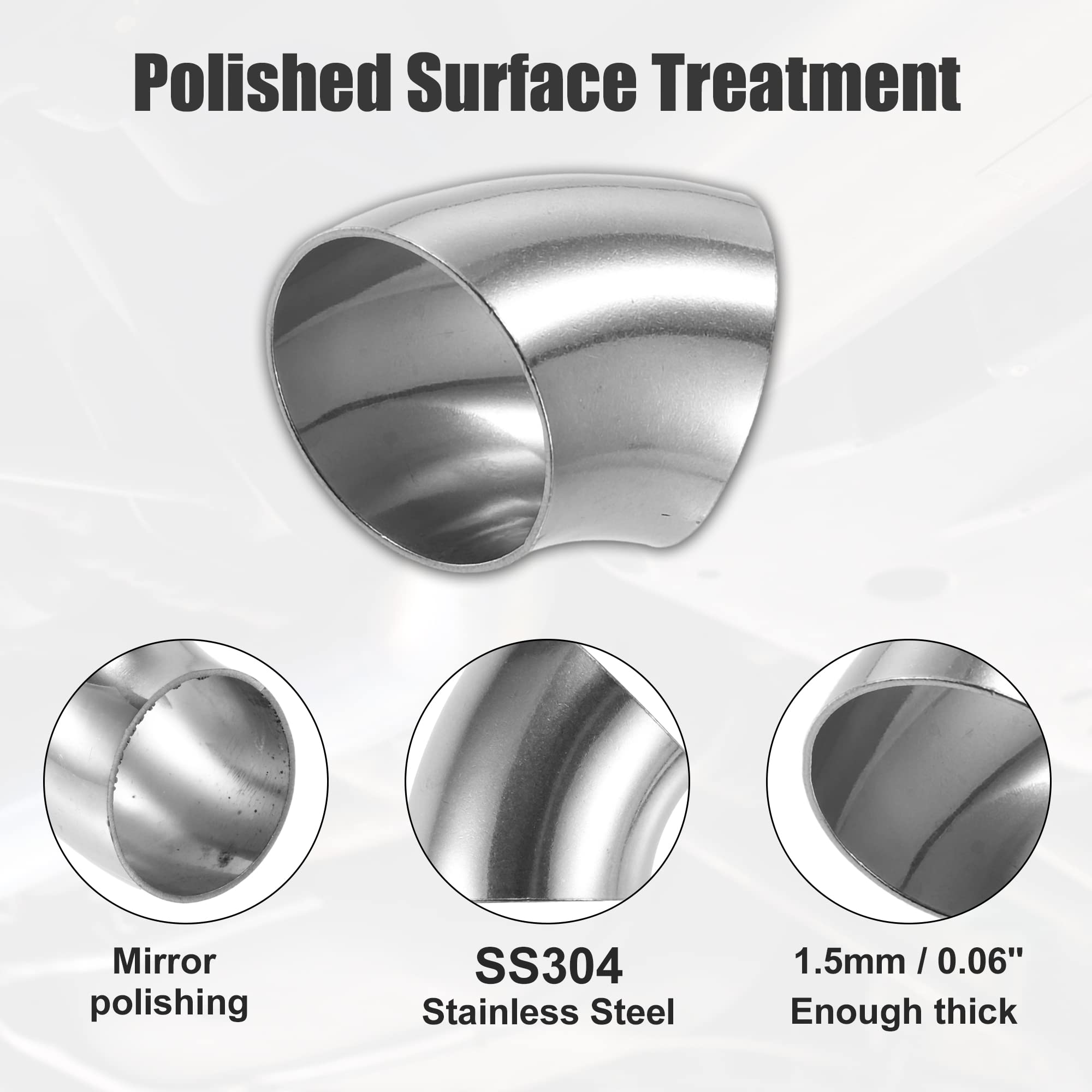 X AUTOHAUX 4 Pcs OD 2 Inch 45 Degree SS304 Stainless Steel Bend Tube Exhaust Elbow Pipe for Car Modified Exhaust System 2'' Pipi