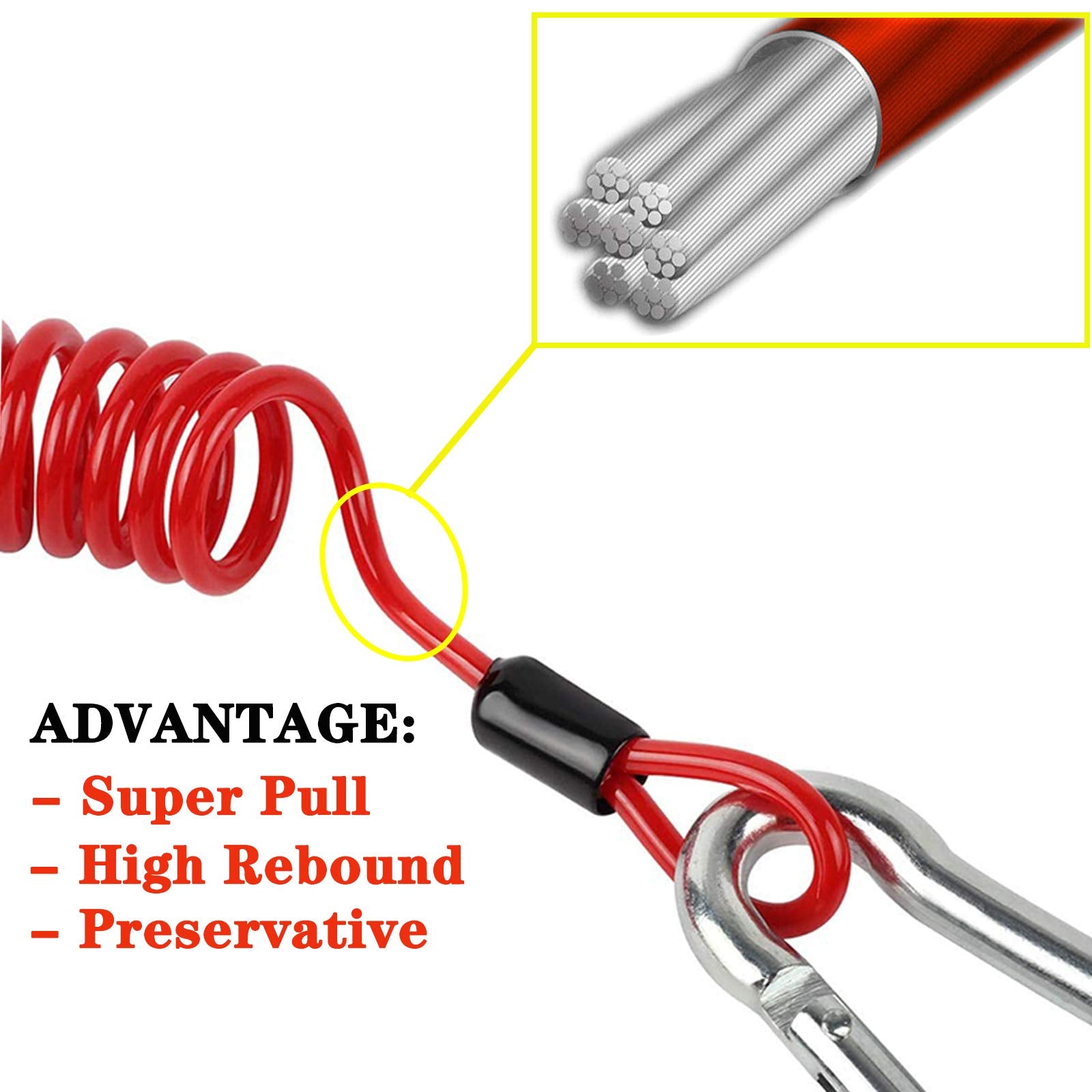 Dpei Xuan 2Pcs Breakaway Trailer Cable, Trailer Brake Cable, Rv Stainless Steel Spring Towing Coiled Wire, Heavy Duty Steel Wire