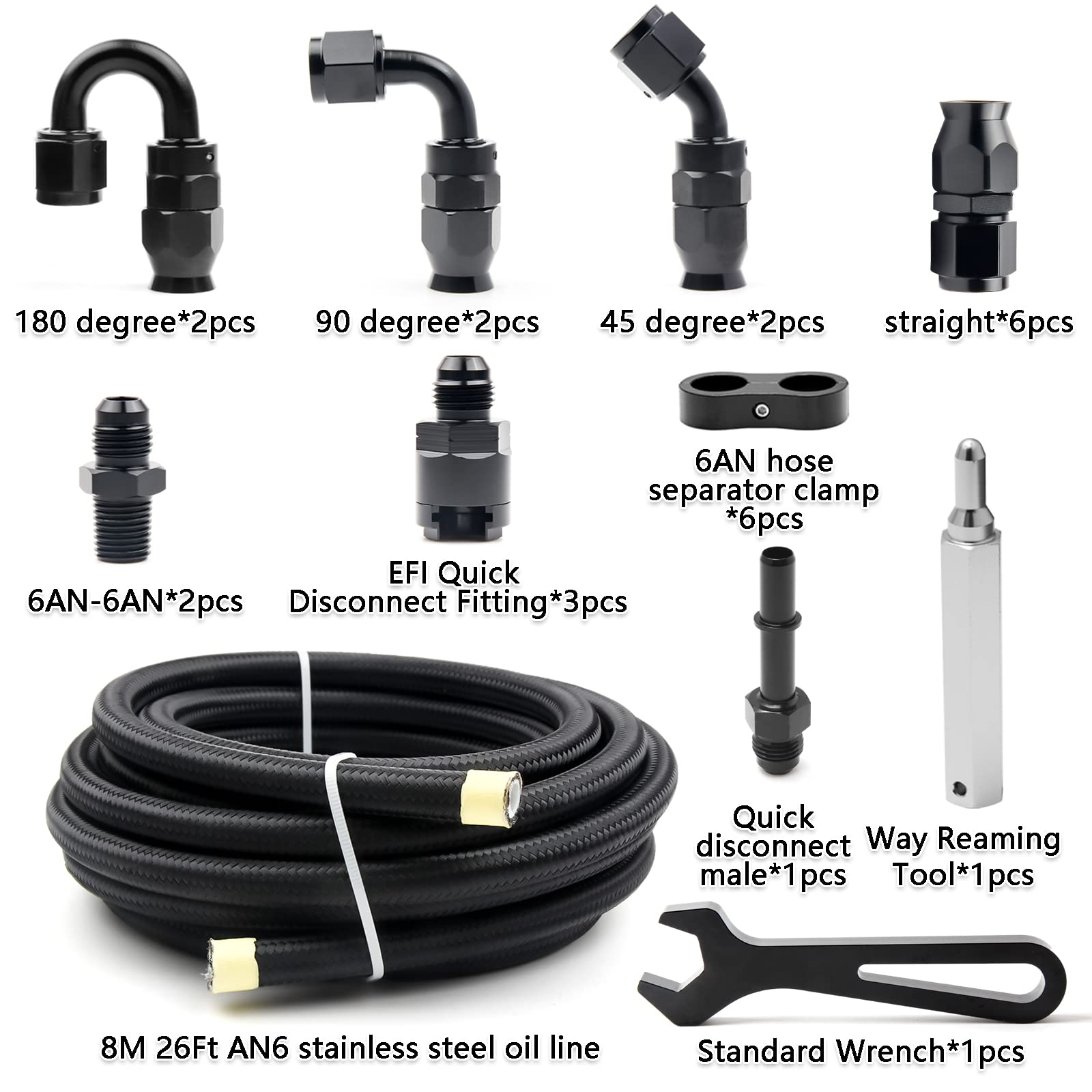 Medoon 6An Ptfe Fuel Line Kit, Nylon Stainless Steel Braided Fuel Hose, Ls Swap Efi E85 Injection Fuel Ptfe Fitting 3/8'' 26Ft