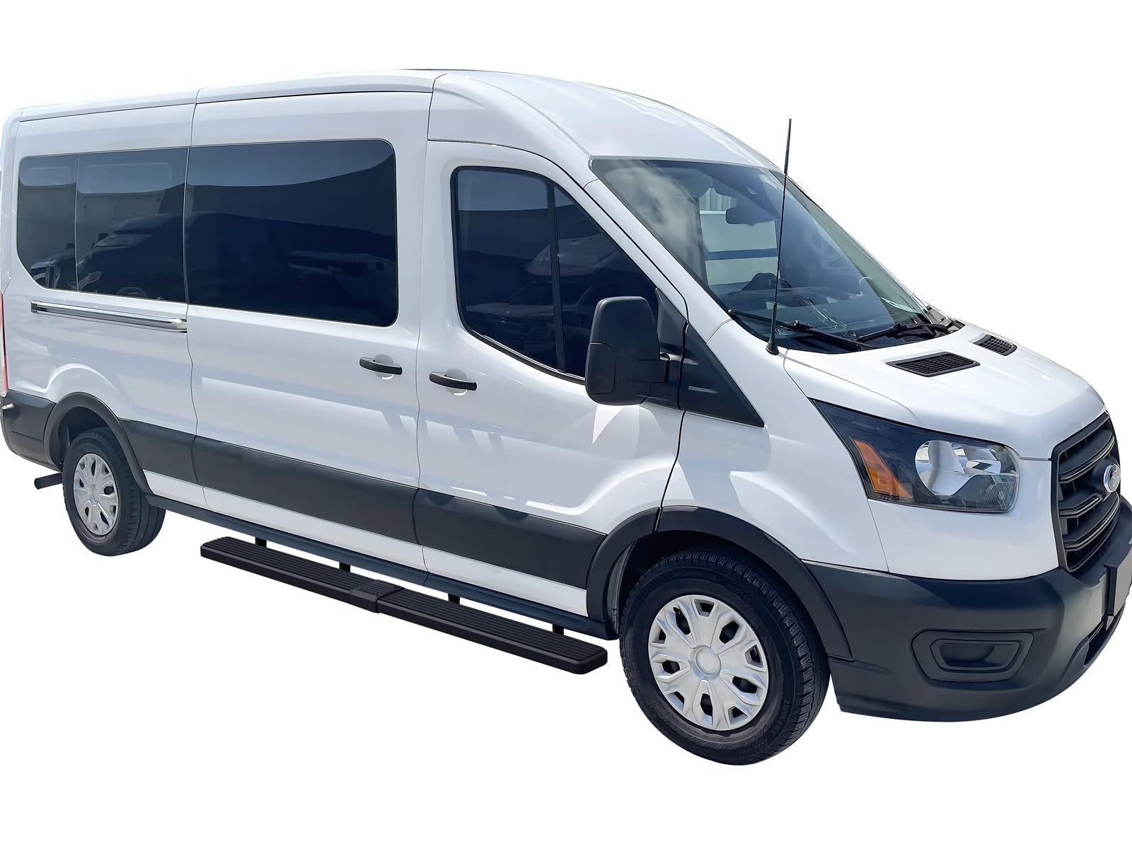 APS Premium 6in Stainless Steel Black Running Boards Compatible with Ford Transit 2015-2025 Full Size Van 3-Door (Exclude 2022-2