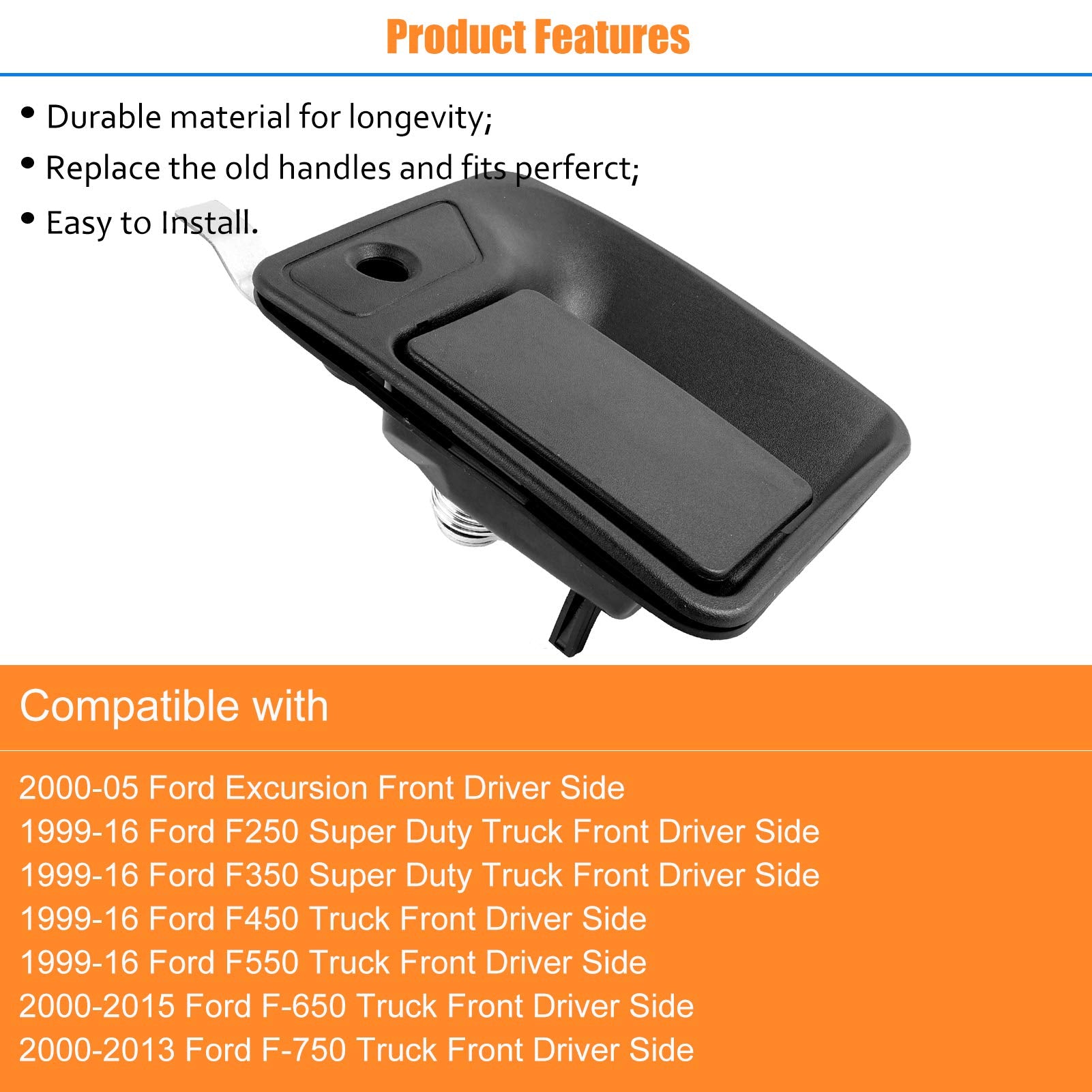 Npauto Exterior Door Handle Front Left Driver Side Lh Replacement For 1999-2016 Ford F250 F350 F450 F550 Super Duty, 2000-2005 Ford Excursion, 2000-2015 F650, 2000-2013 F750, 79306