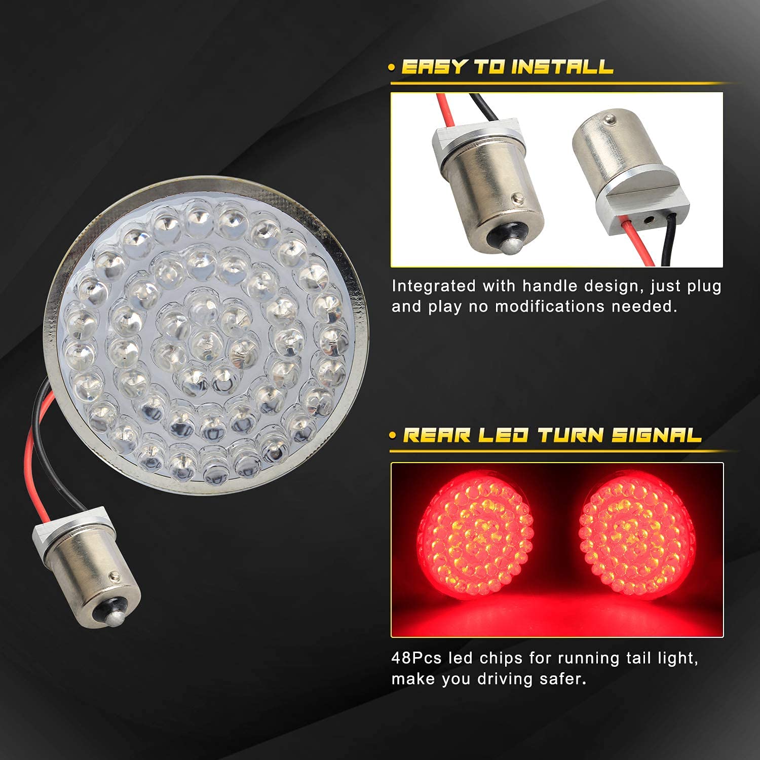 Nthreeauto 1157 Led Front Turn Signals, 1156 Rear Turn Signal Light 2Inch Bullet Bulbs With Smoked Lens Cover Compatible With Ha