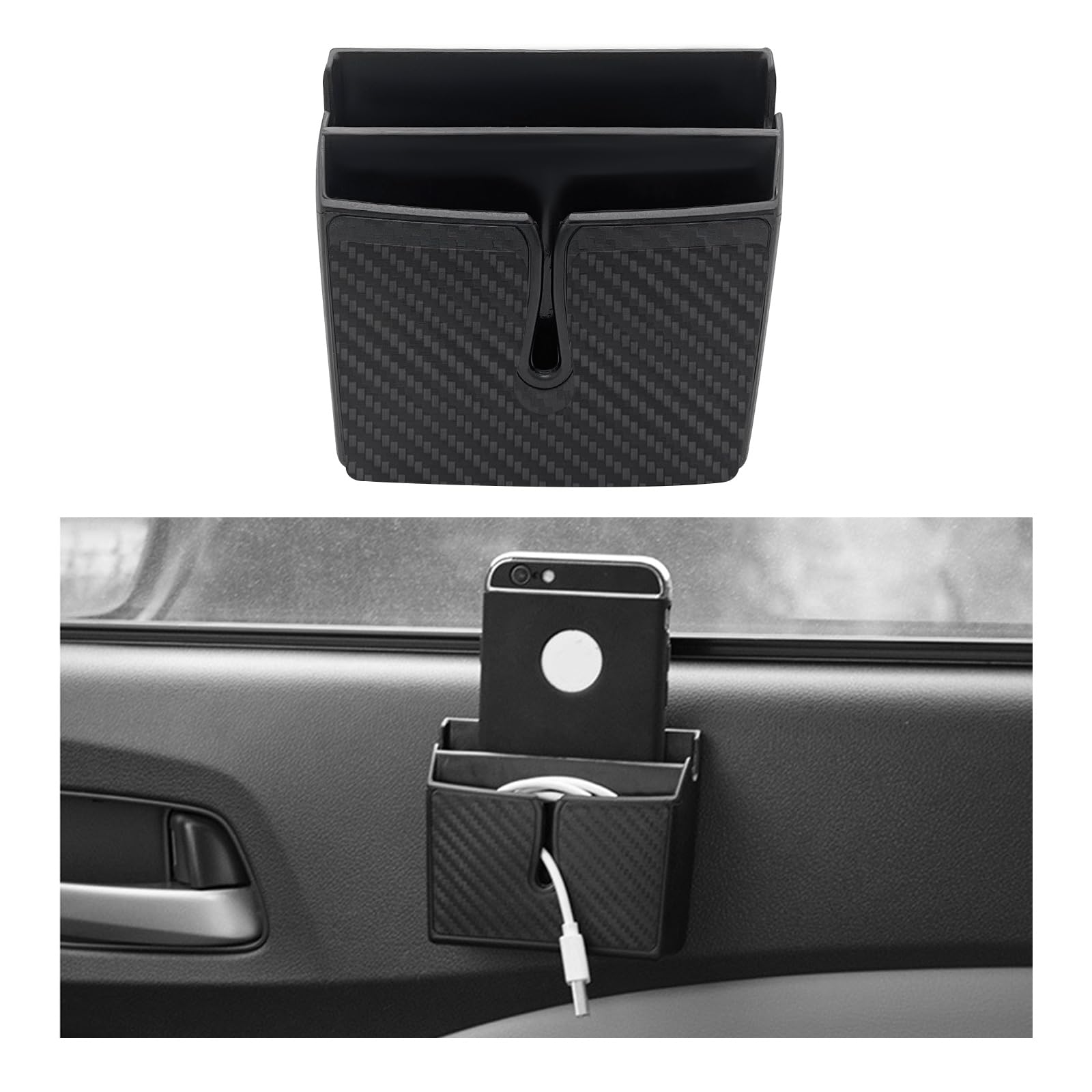 Dickno Car Storage Box for Mobile Phone, Multifunctional Carbon Fiber Car Cell Phone Holder, Auto Dashboard Pocket Organizer, Ve