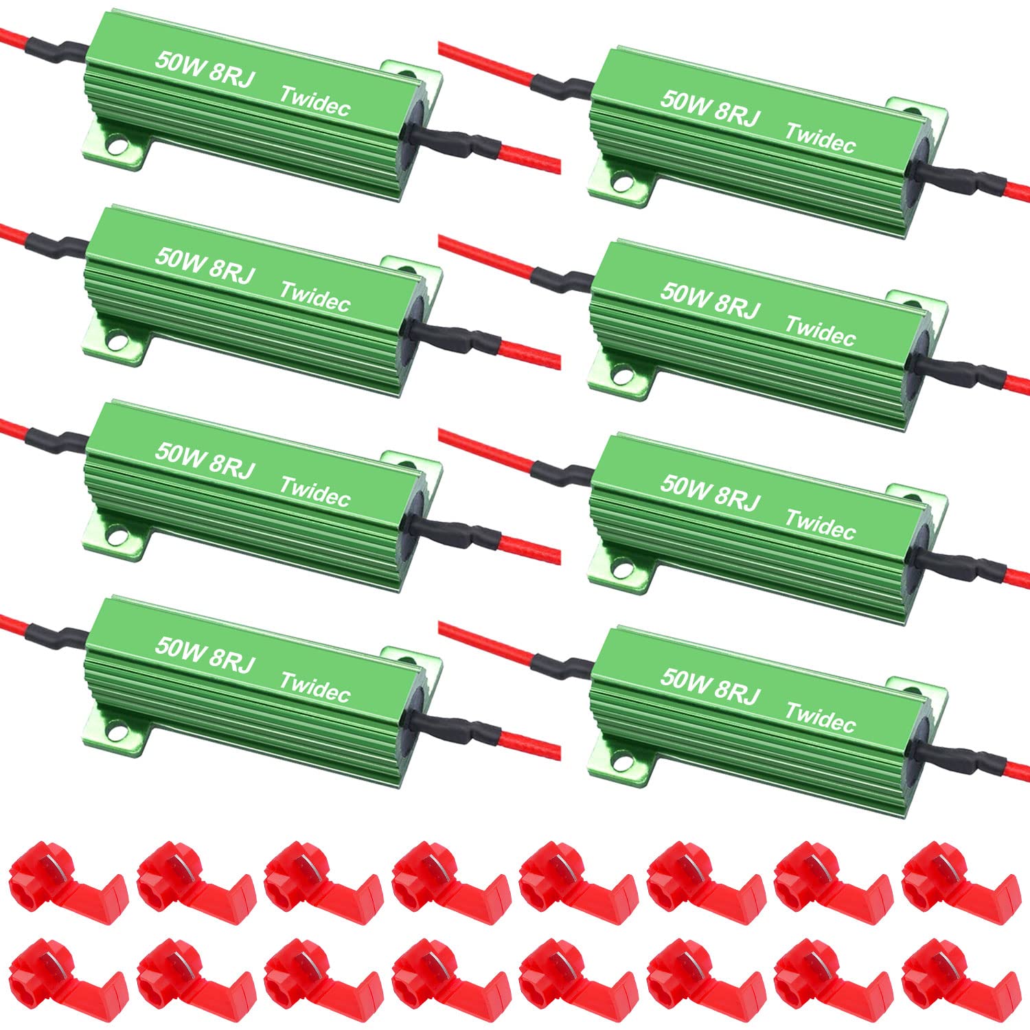 Twidec/8Pcs 50W 8Ohm Led Load Resistors For Fix Led Hyper Flash Turn Signal Light Bulb Fast Blink Error Code(Two Years Warranty)Rx24-50W8-8X