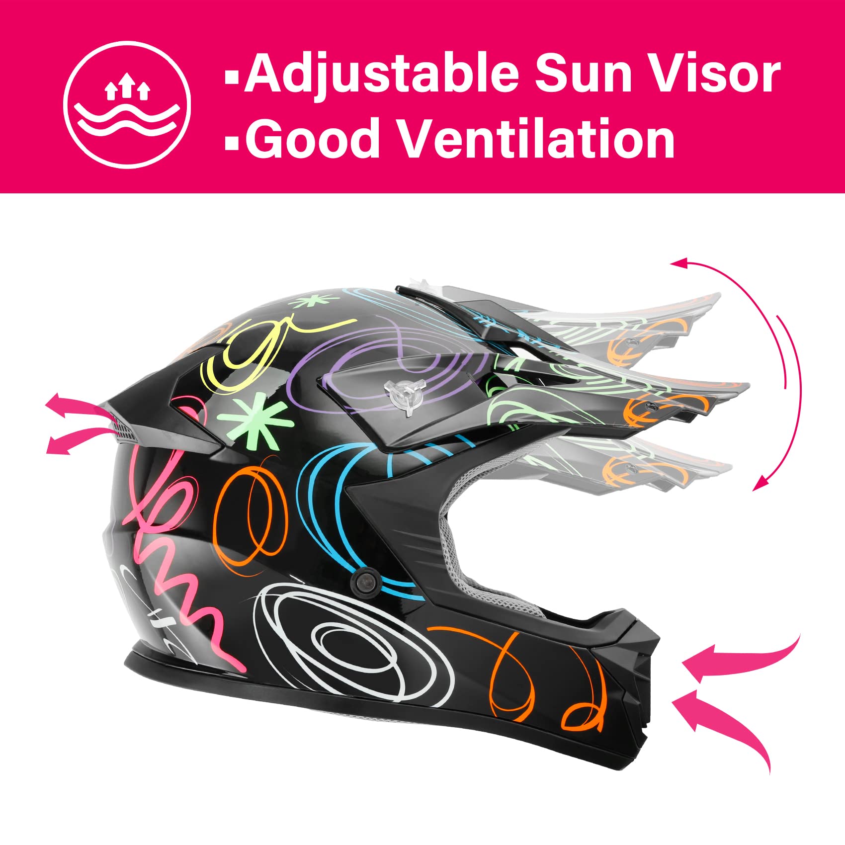 Tcmt Dot Youth & Kids Motocross Offroad Street Helmet Pink Butterfly Motorcycle Youth Helmet Dirt Bike Motocross Atv Helmet+Goggles+Gloves M