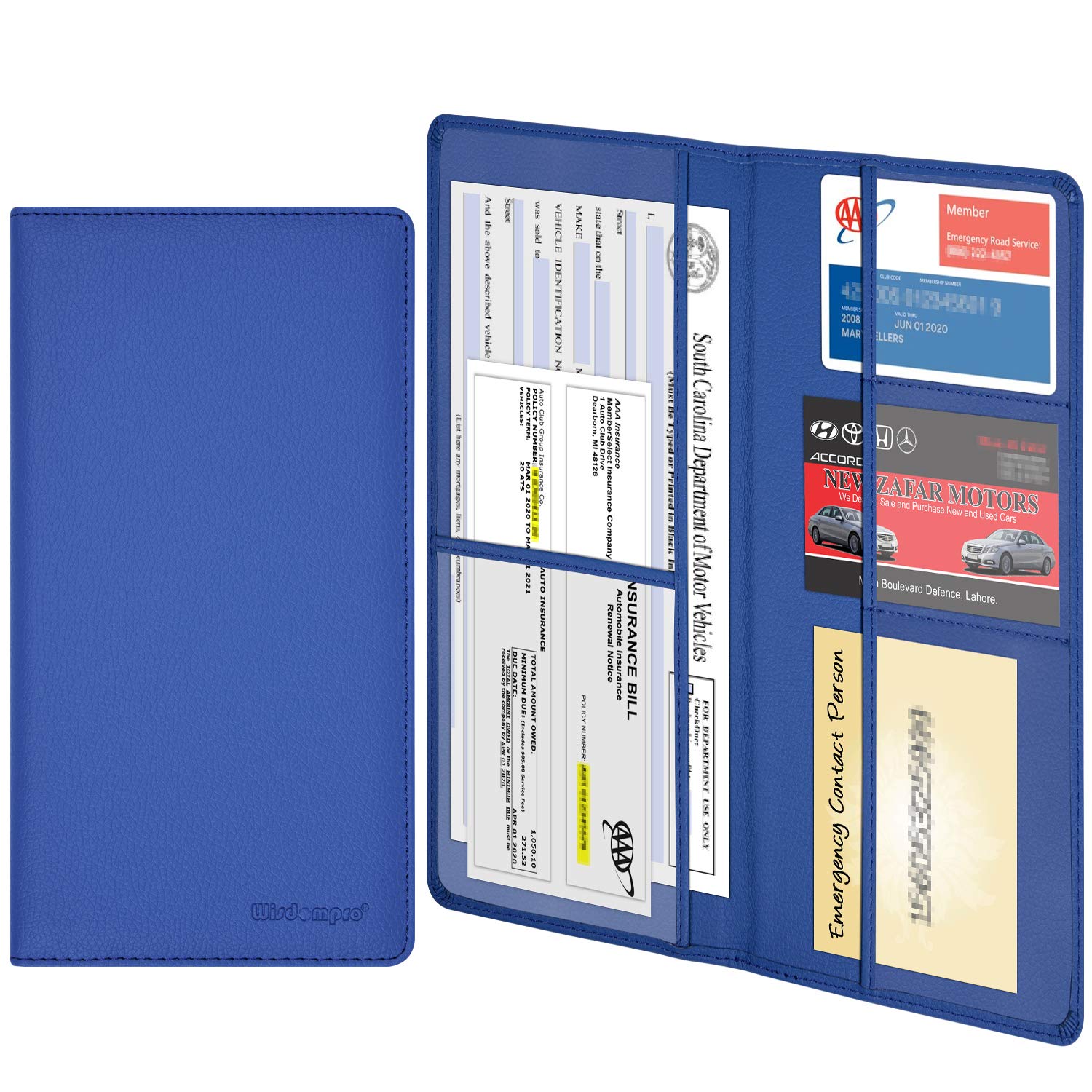 Wisdompro Car Registration And Insurance Holder - Premium Pu Leather Vehicle Glove Box Organizer Wallet For Document, License, C