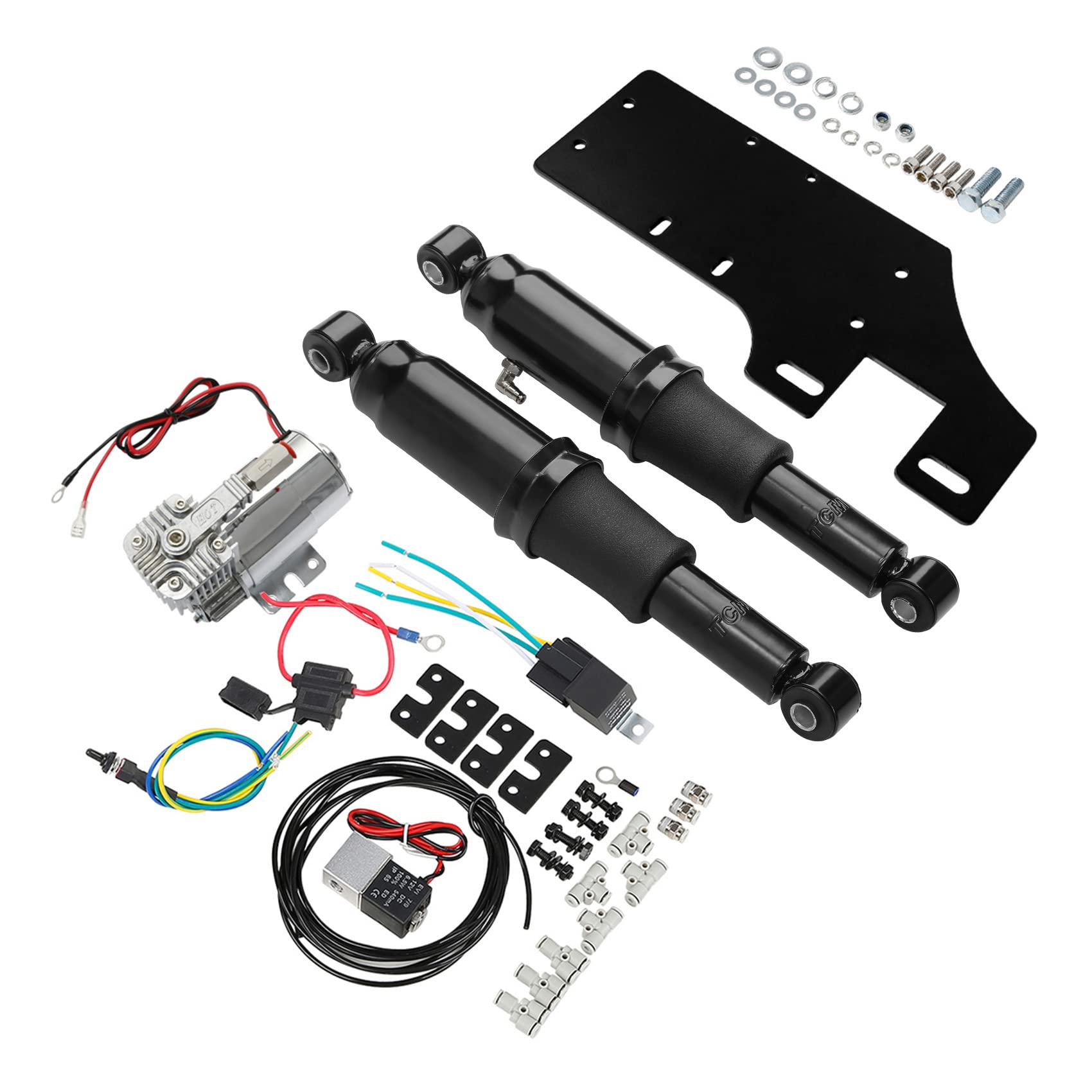 TCT-MOTORPARTS Adjustable Rear Air Ride Suspension Kit Fit for Harley Touring Bagger Road King Electra Glide Street Glide Road G