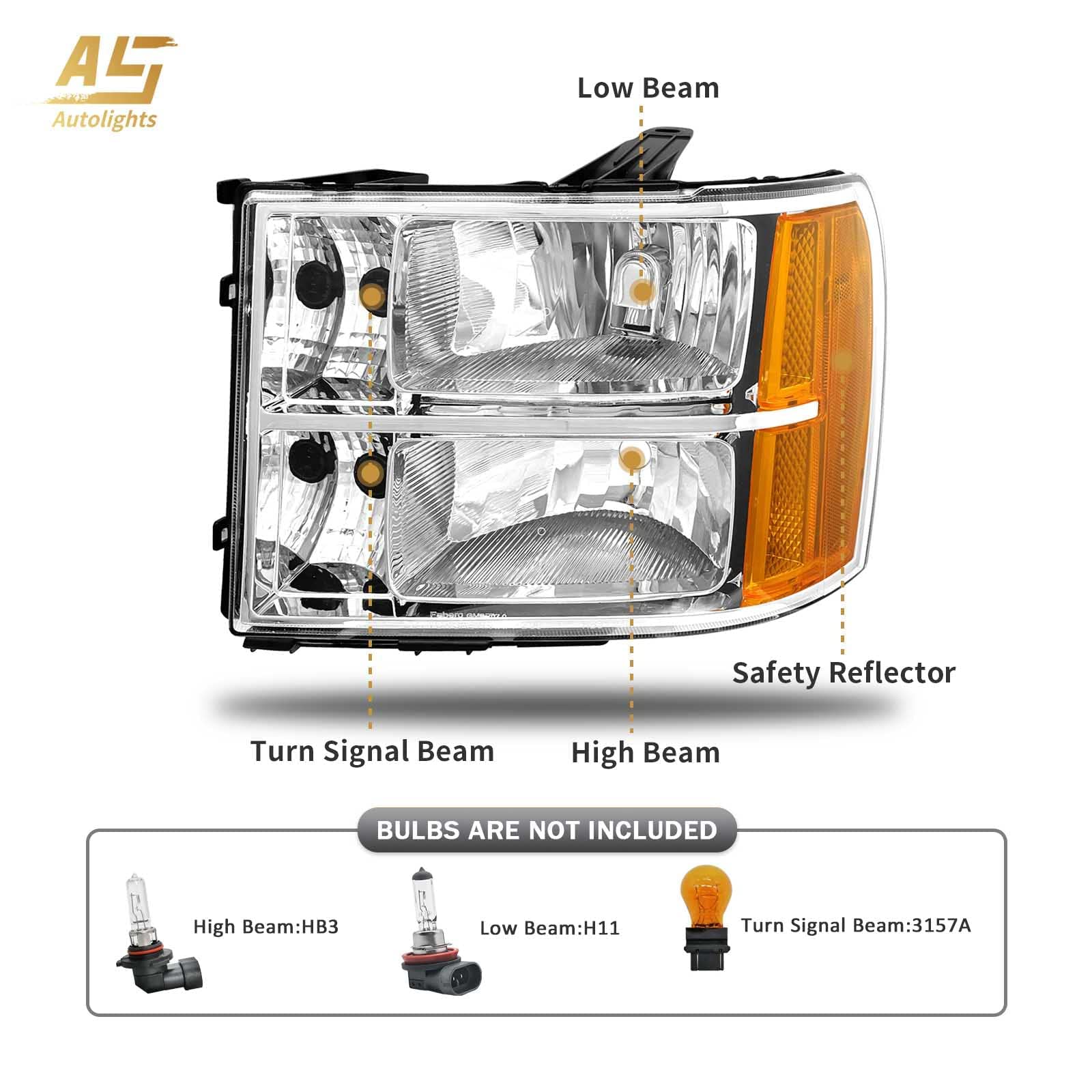 AS Headlights for 2007 2008 2009 2010 2011 2012 2013 GMC Sierra Headlights for 07-13 Sierra 1500/07 08 09 10 11 12 13 14 Sierra