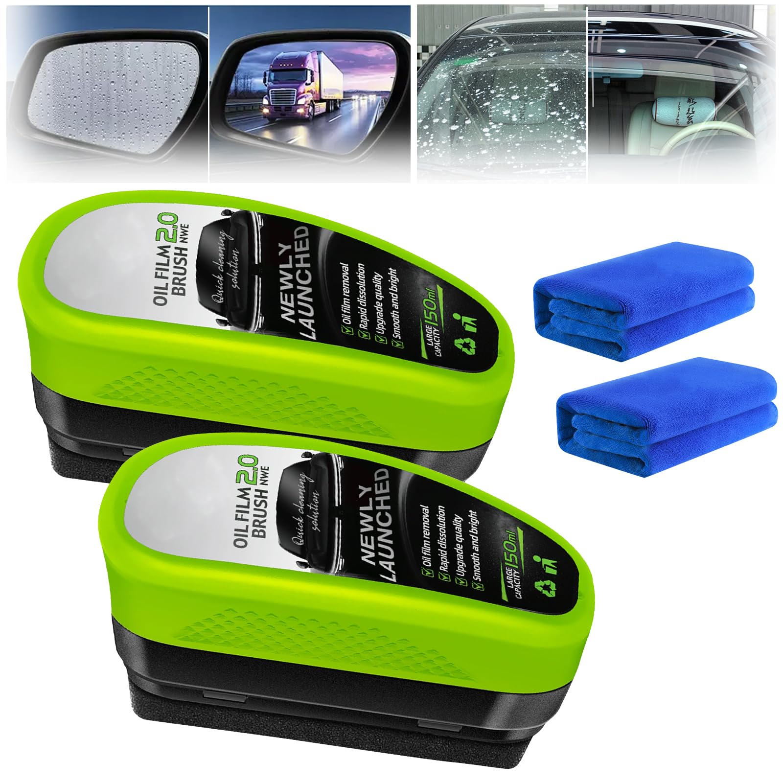 2Pcs Automotive Oil Film Cleaning Brush,Reusable Oil Film Cleaning Brush,Glass Cleaning Board,Oil Film Cleaning Brush,Car Glass