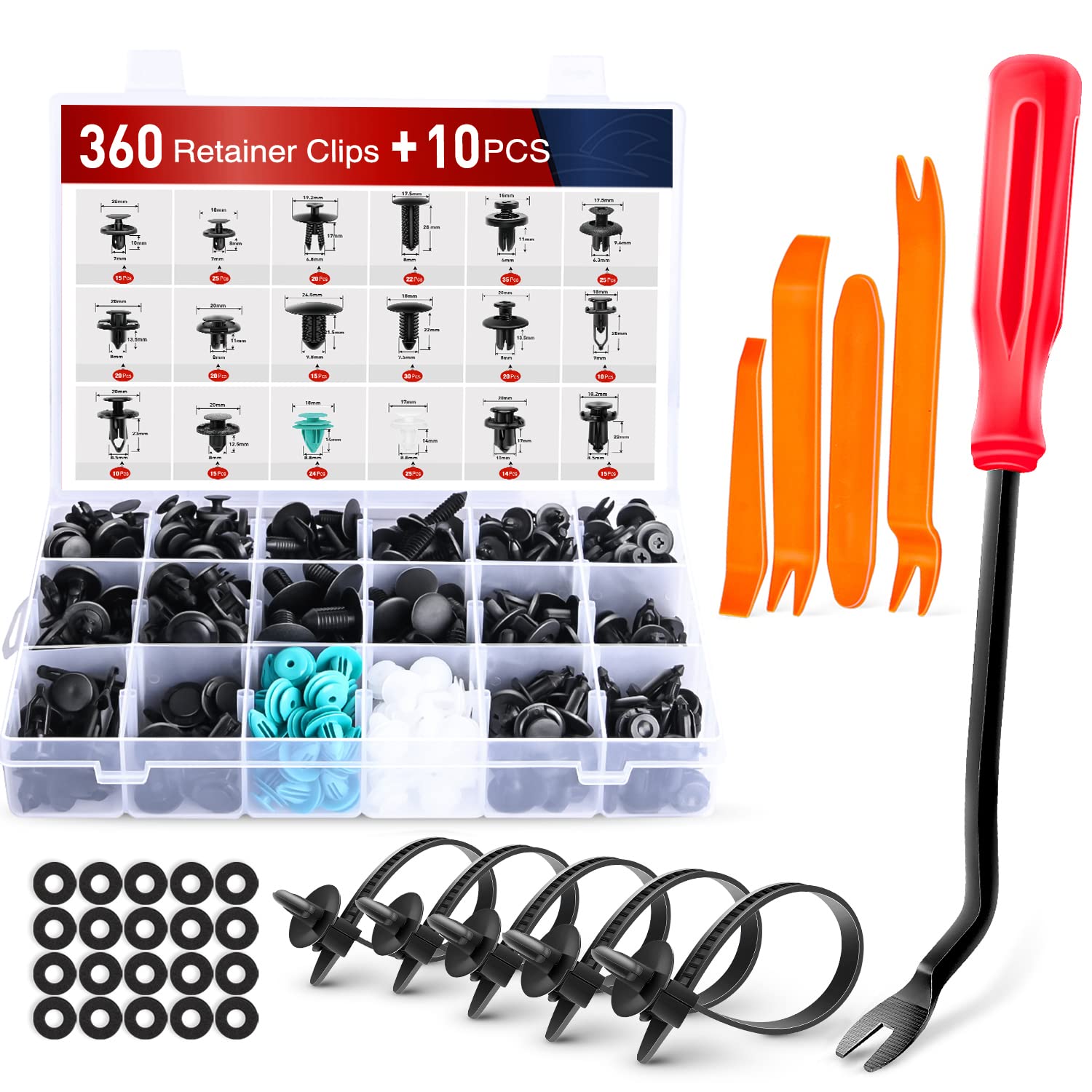 Nilight 360Pcs Car Retainer Clips Fastener Remover Kit - 18 Most Popular Sizes Auto Push Pin Rivets for Benz BMW Toyota Honda Su