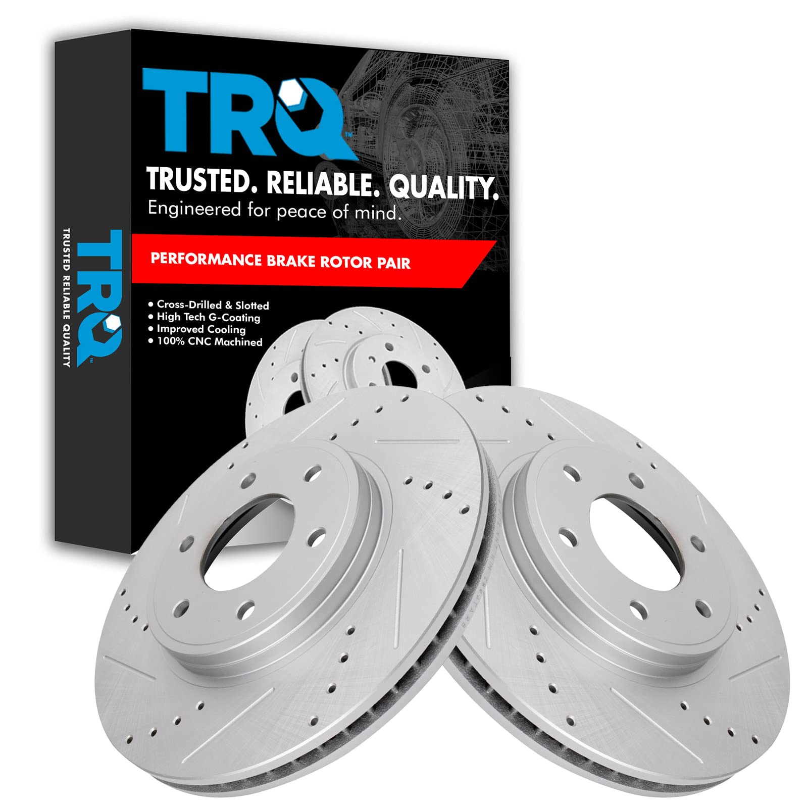 Trq Front Performance Brake Rotors Set Premium G-Coated Cross Drilled & Slotted Compatible With 2006-2009 Chevrolet Trailblazer