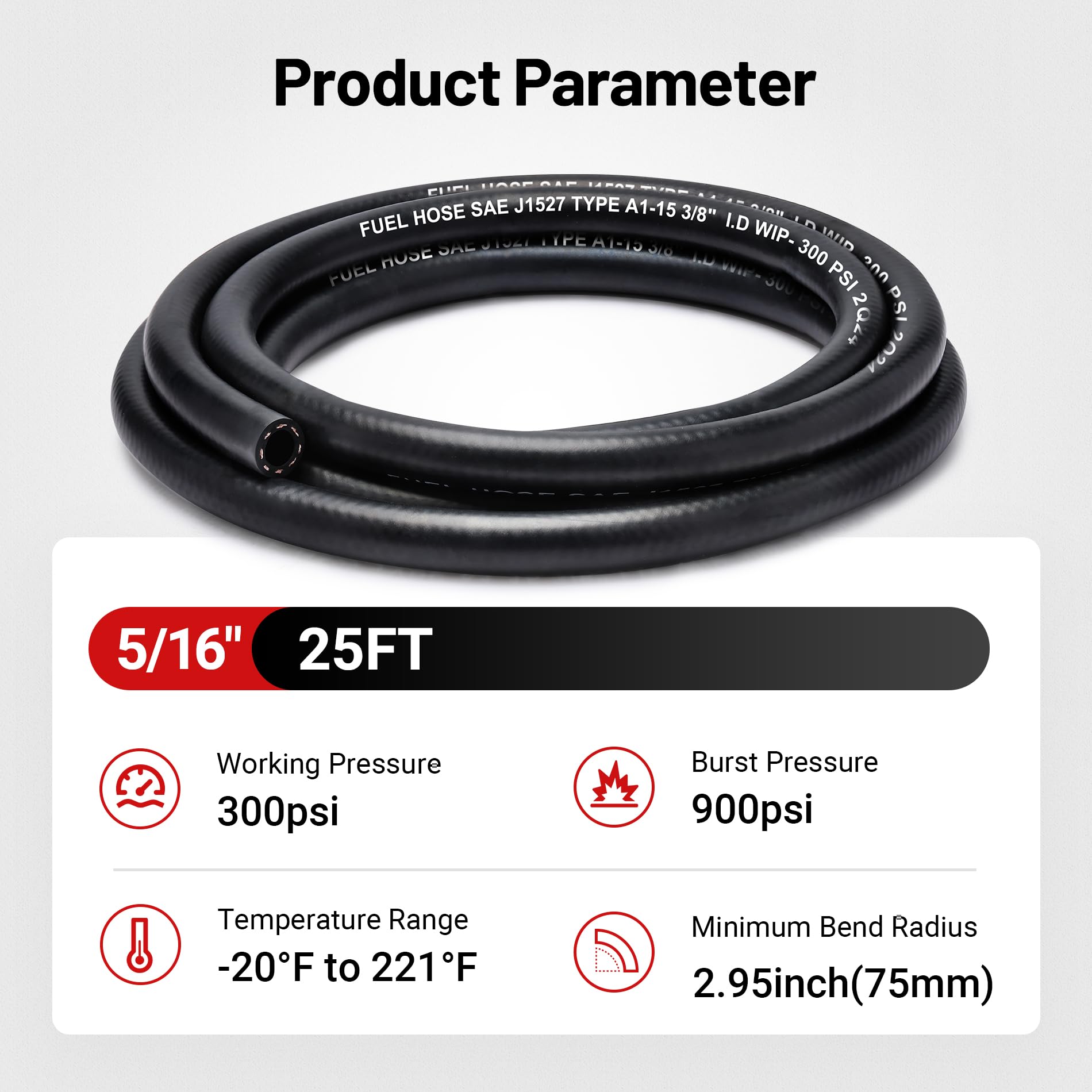 Evil Energy 5/16 Marine Fuel Line Hose Type A1-15 Rubber 25Ft Sae J1527