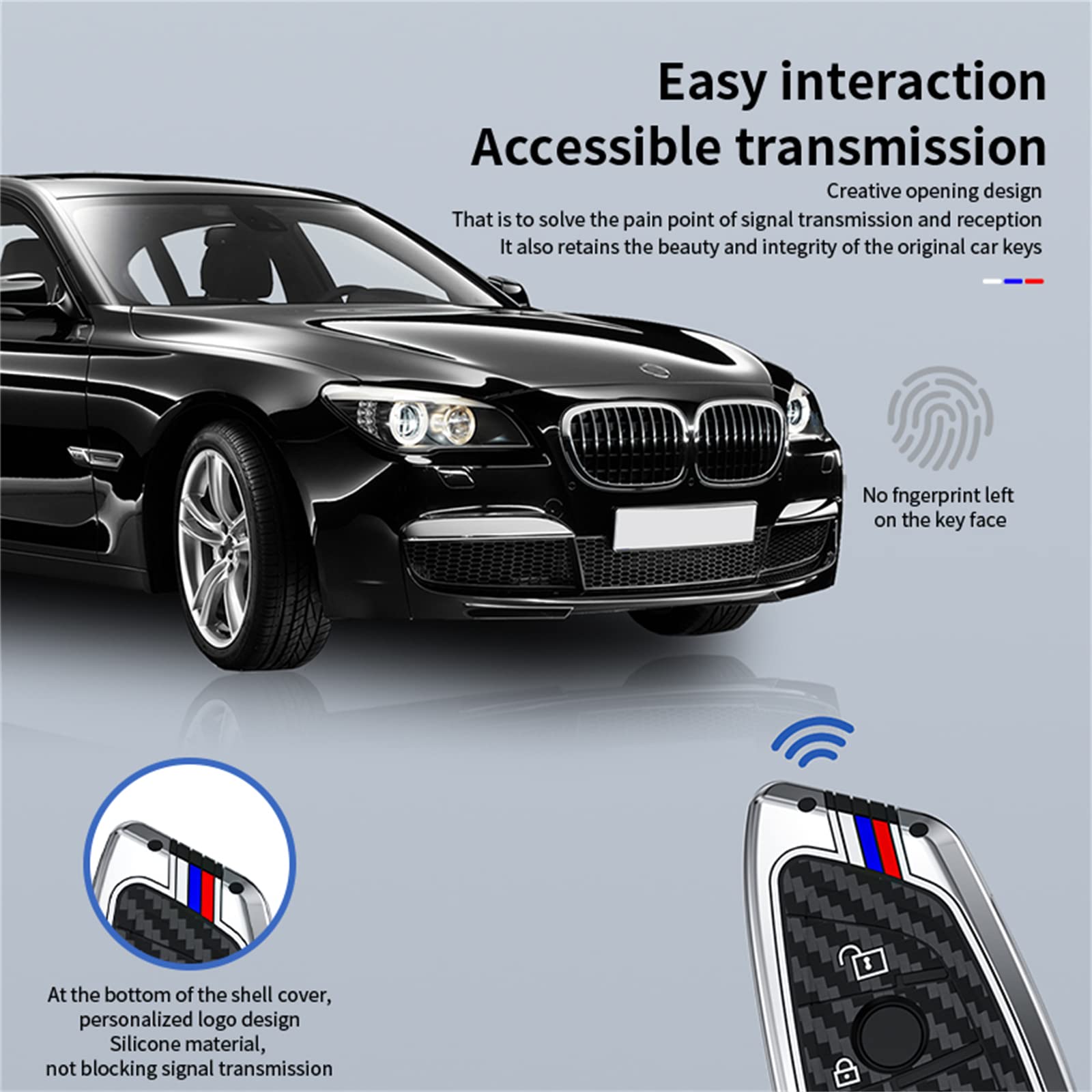 Bradegeve Carbon Fiber Key Fob Cover Case for BMW 5 6 7 Series X1 X2 X3 X5 X6 X7 - Model-A Silver, Zinc & Silicone Material