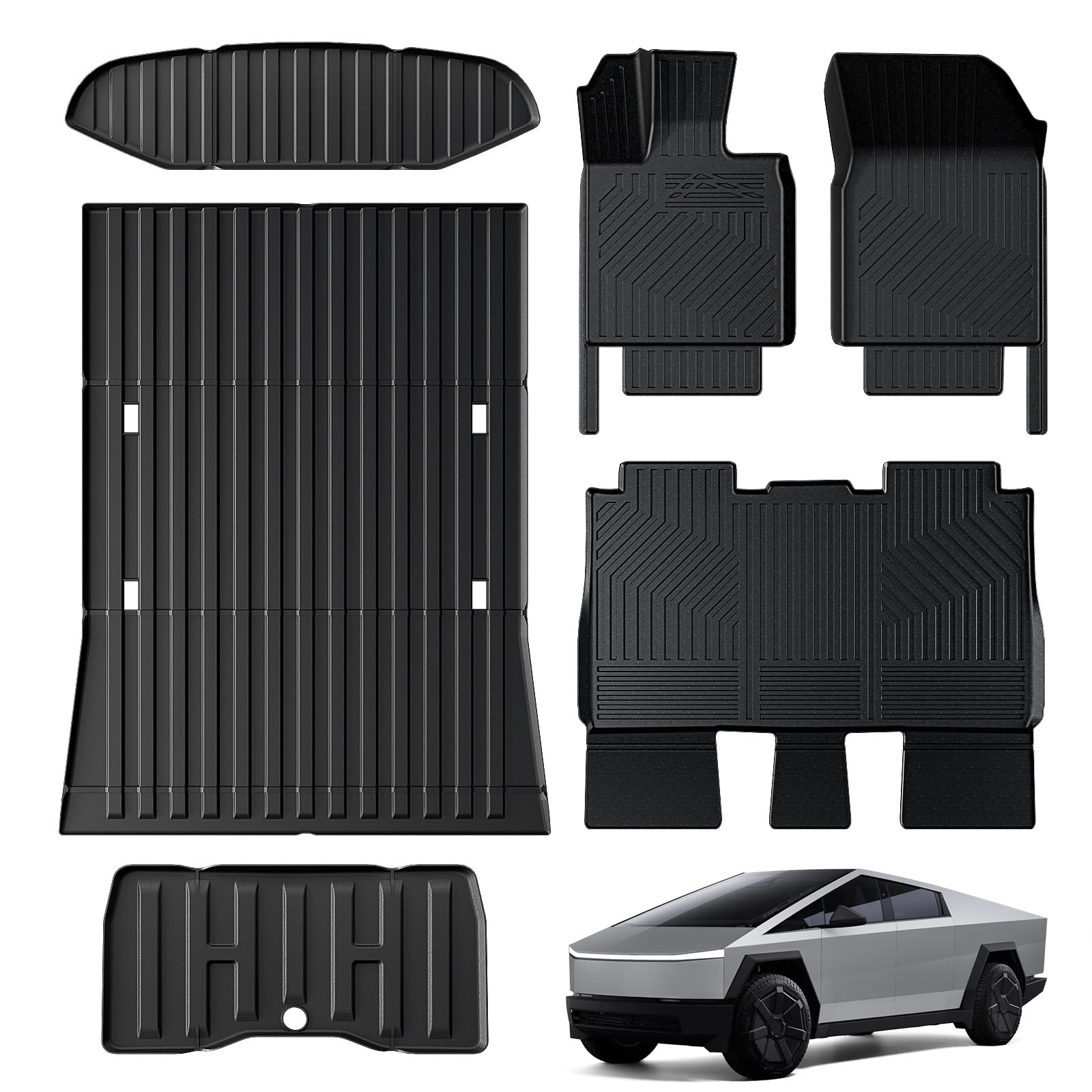 Foronetry 6 Pcs Mats Set Compatible with Tesla Cybertruck 2024, TPE All Weather Trunk Bed Cargo Liner for Cybertruck Accessories