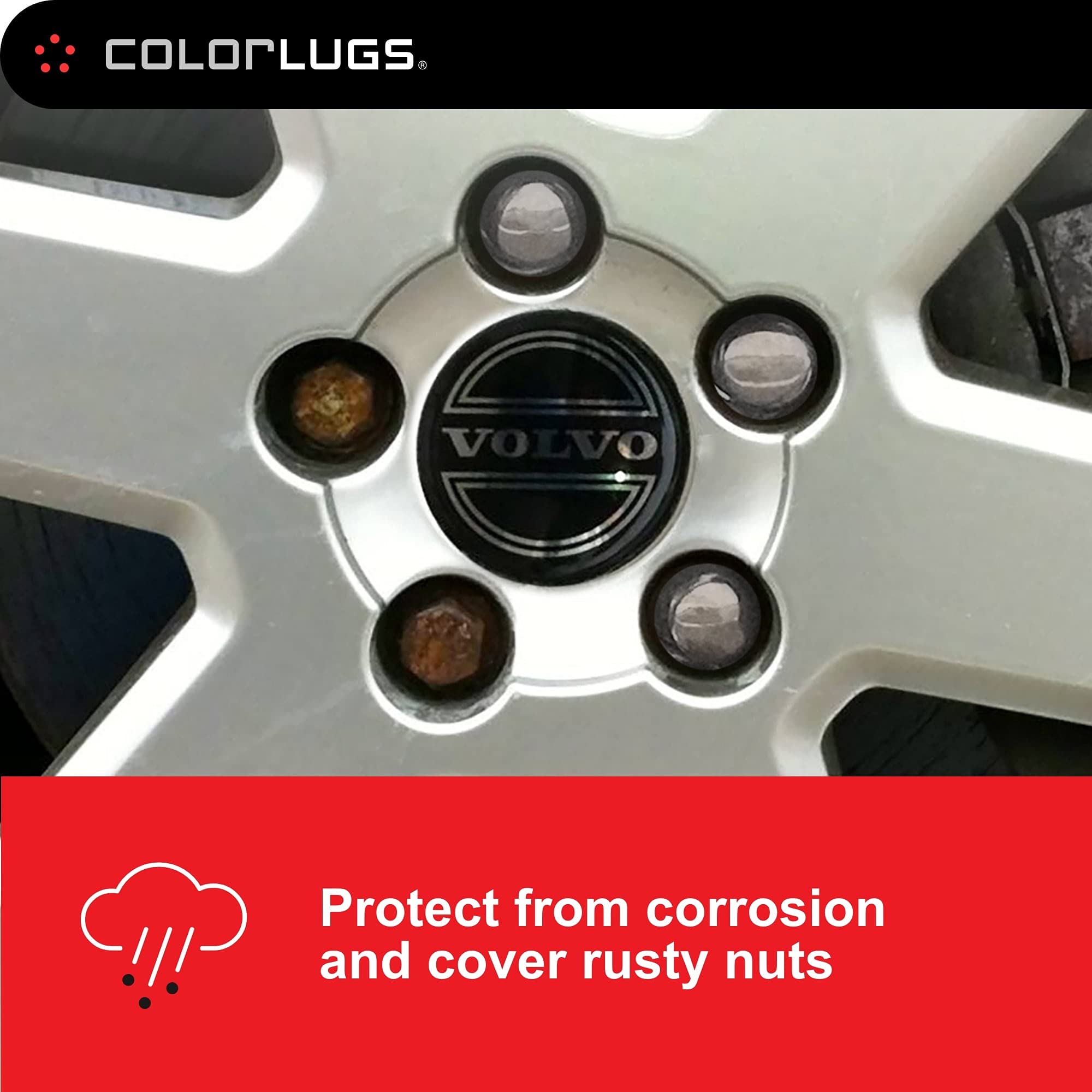 AUTOMOTIVATED ColorLugs Vinyl Lug Nut Cover - Black, Fits 21-23 mm, Pack of 25, Includes Deluxe Extractor, Made in the USA