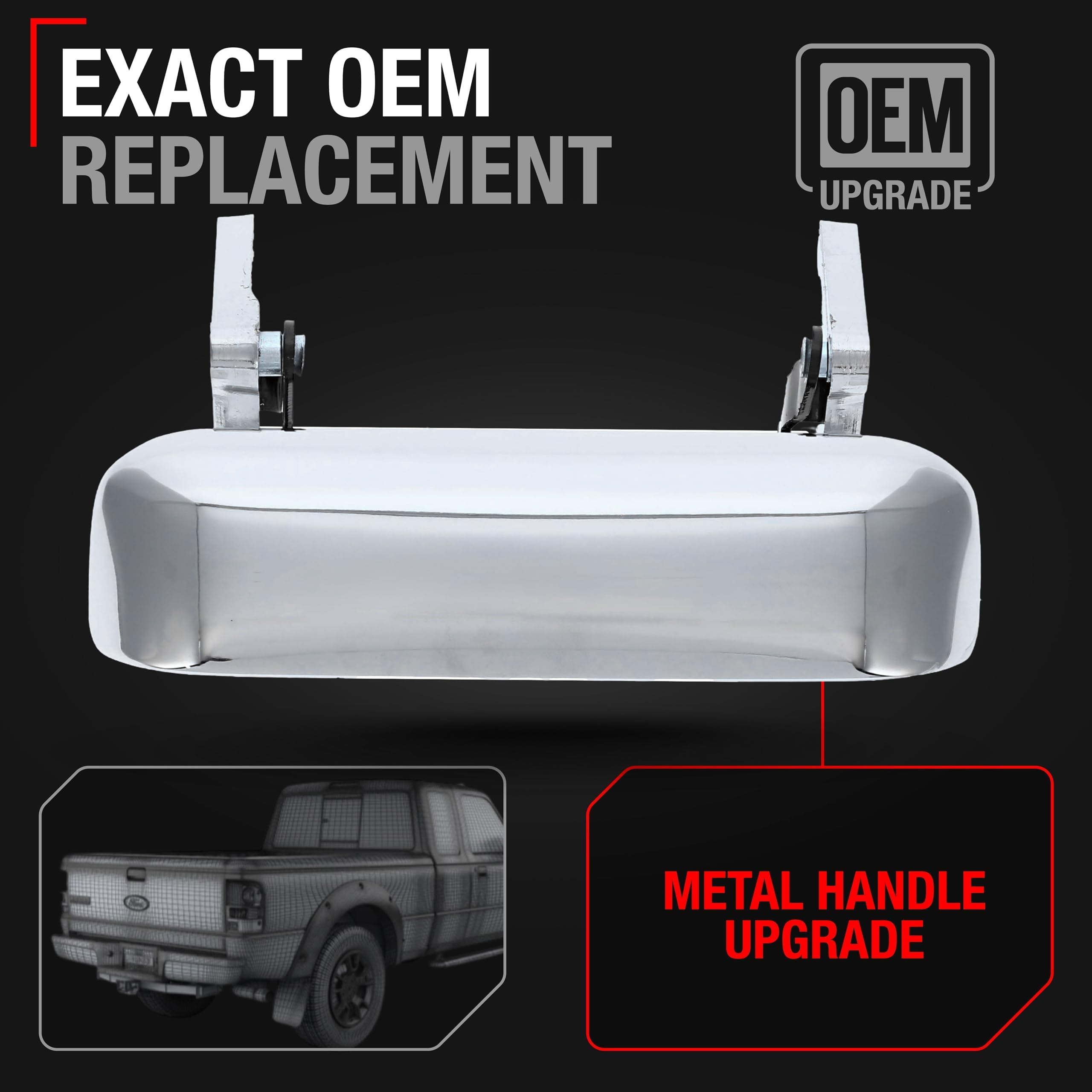T1A Tailgate Handle Latch Replacement - Upgraded Metal, All-Chrome for 1998-2011 Ford Ranger - OEM 1L5Z-9943400-AAA-MT