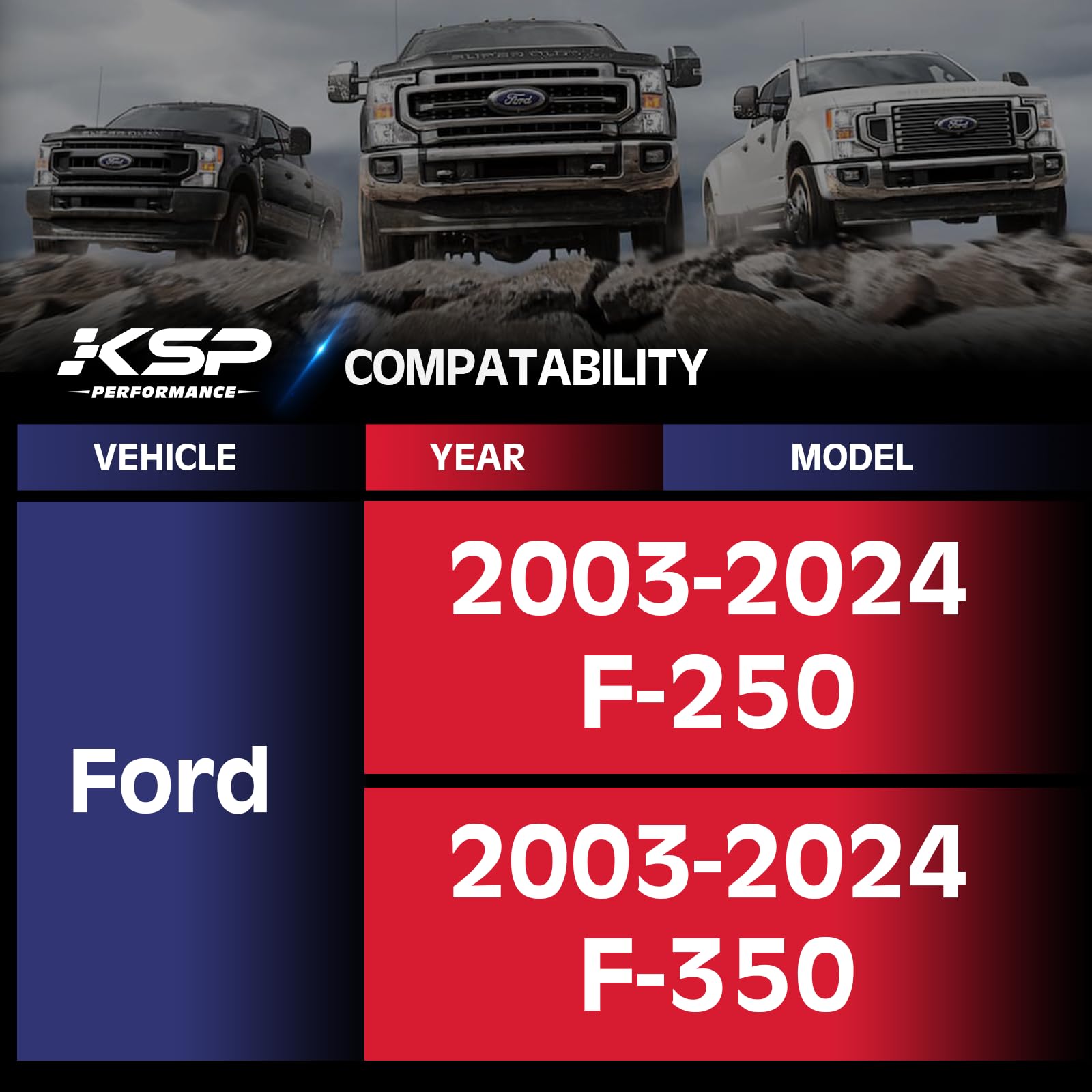 KSP PERFORMANCE 8x170 Wheel Spacers, 2" Heavy Duty Aluminum, 14mmx1.5 Studs, Black, Model 6081KT, Fit F250 F