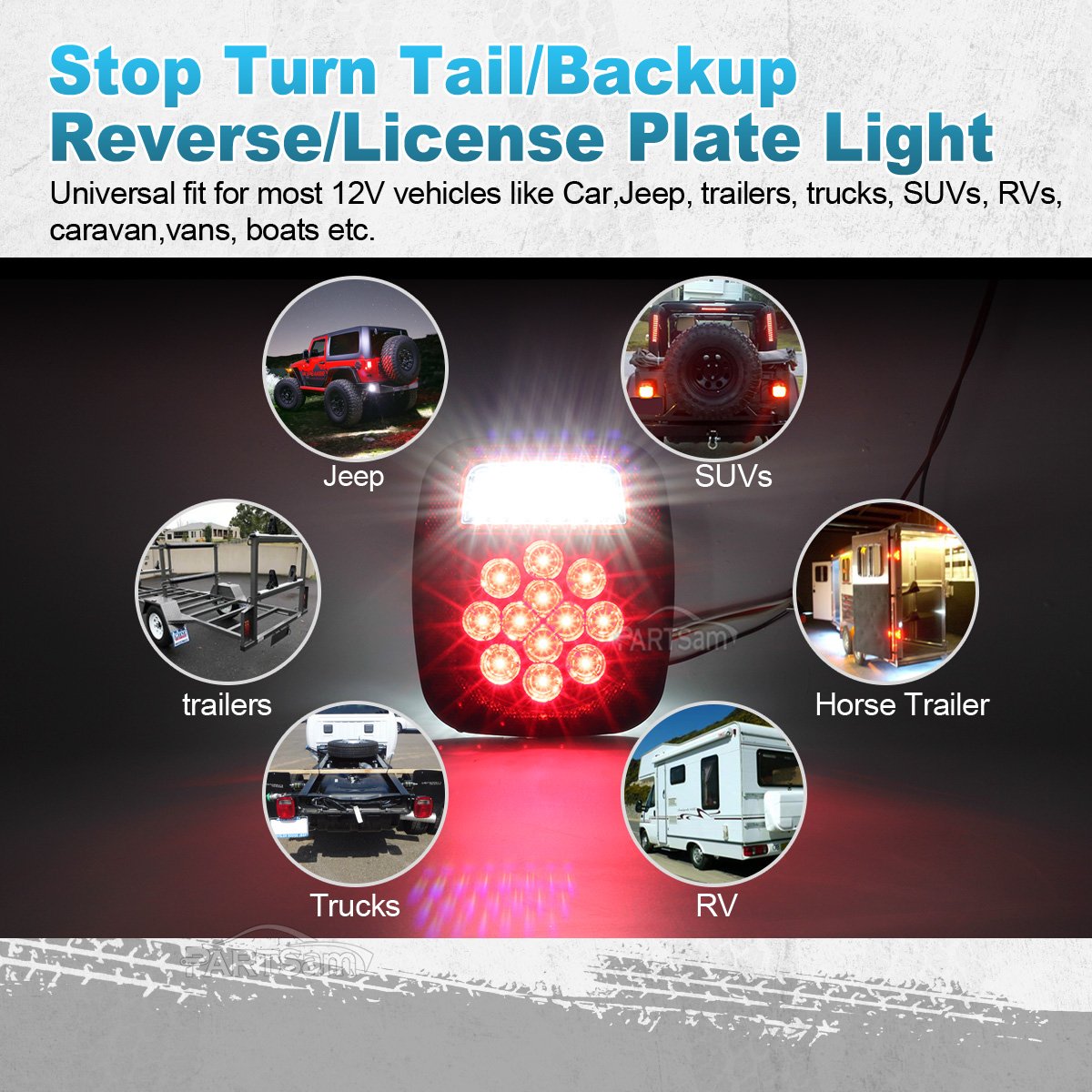 Partsam 39 LED Stop Turn Tail Lights - Red Lens, Standard Size, Plastic, Model 13 - Replacement for Jeep CJ YJ JK, Truck, Trailer, Boat, RV