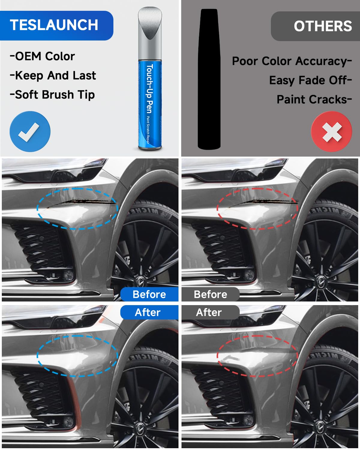 TESLAUNCH Touch Up Paint for Lexus - Nightfall Mica 8X5 - 0.41 Fl Oz Scratch Repair