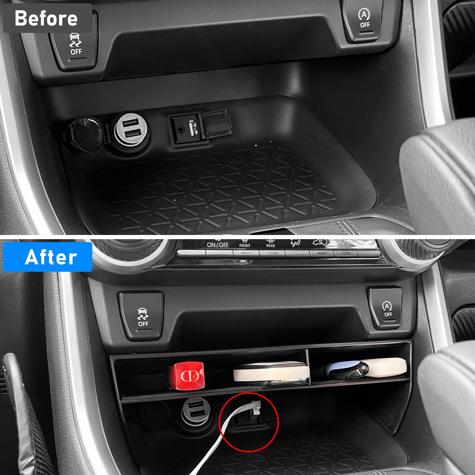 Jaronx RAV4 Center Console Organizer - Large Black Storage Tray, Compatible with 2019-2025 Toyota RAV4, Made of Durable ABS Material