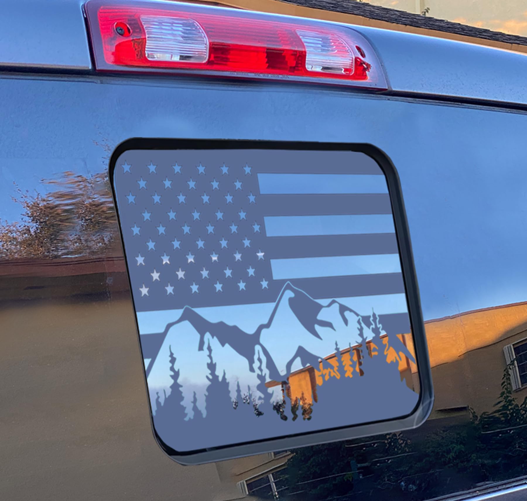Xinghe For 2015-2023 F150, 2017-2022 F250 F350, Rear Middle Window American Flag Decals, Matte Black Usa Flag Decal For Truck Ba