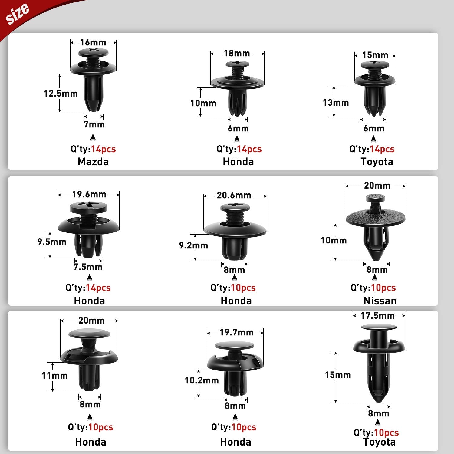 Nilight 190 Pcs Car Retainer Clips Fastener Remover 18 Most Popular Sizes Applications Auto Push Pin Rivets Set -Door Trim Panel