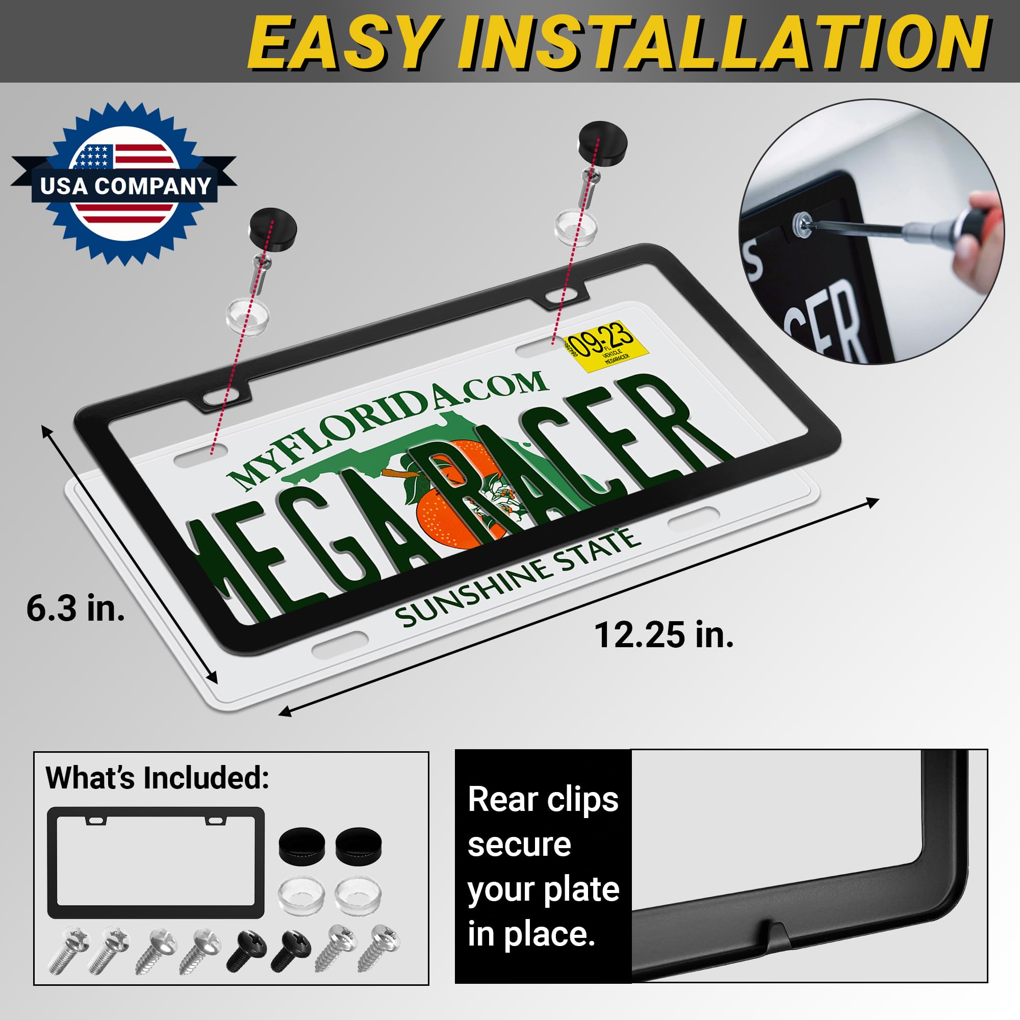 Slim Matte Black License Plate Frame | 1 Pack | Thin Metal Car Plate Frames | Cool Licence Plate Holder For Men Women | Front Or