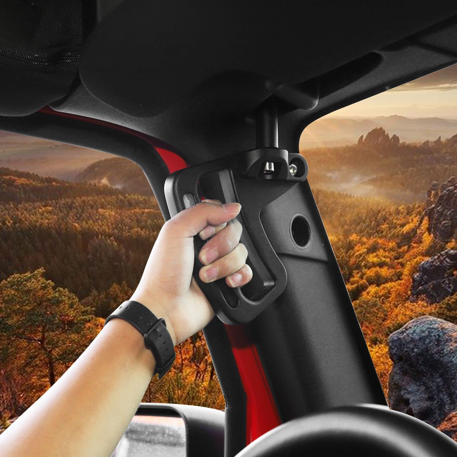 JeCar Aluminum Grab Handles for Jeep Wrangler JK JKU 2007-2018 - Black Grip Bars for 2/4 Door Models