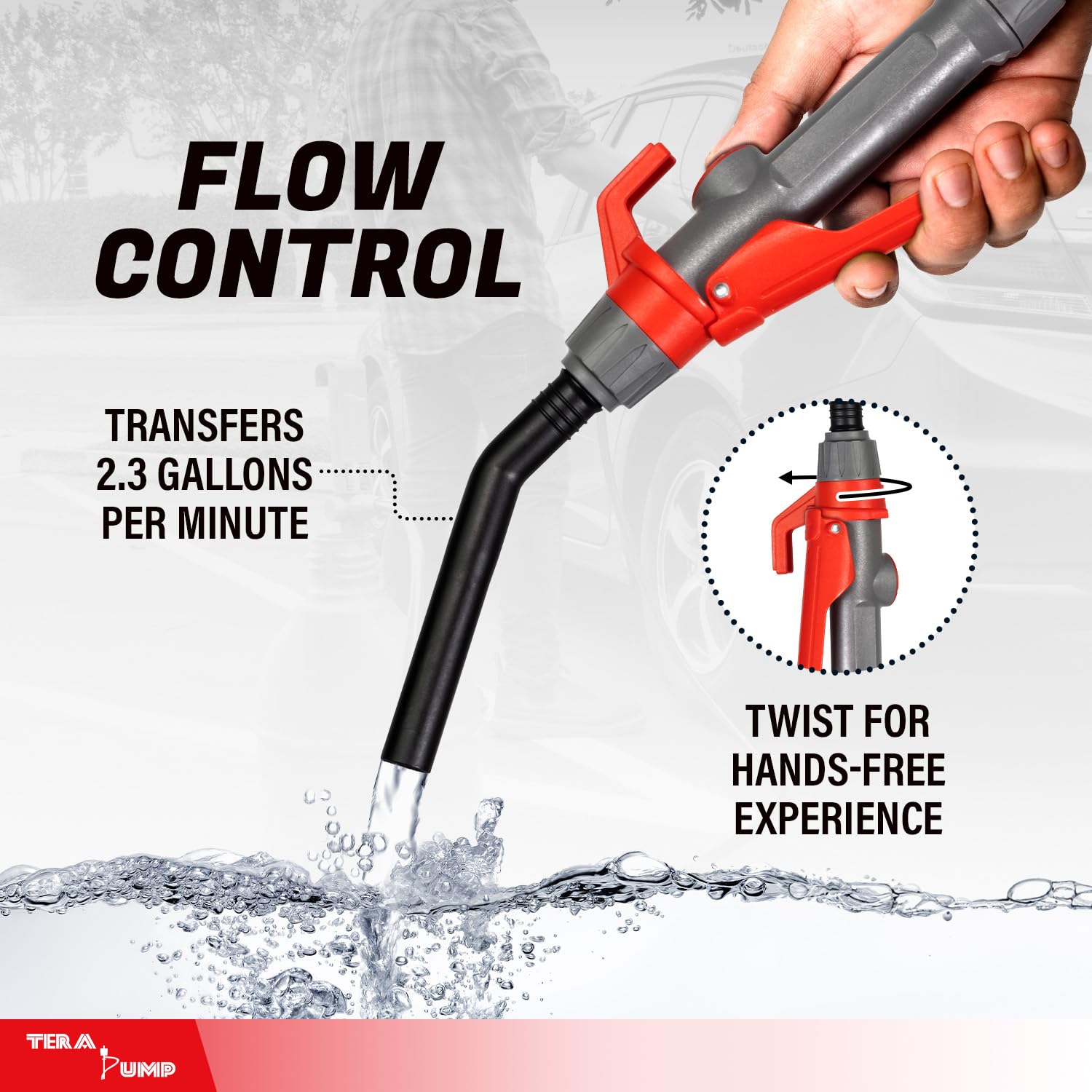 Tera Pump Portable Battery Powered Gas Transfer Pump (2.3 Gal/Min) Liquid Transfer Pump With 10Ft Durable Vinyl Discharge Hose,