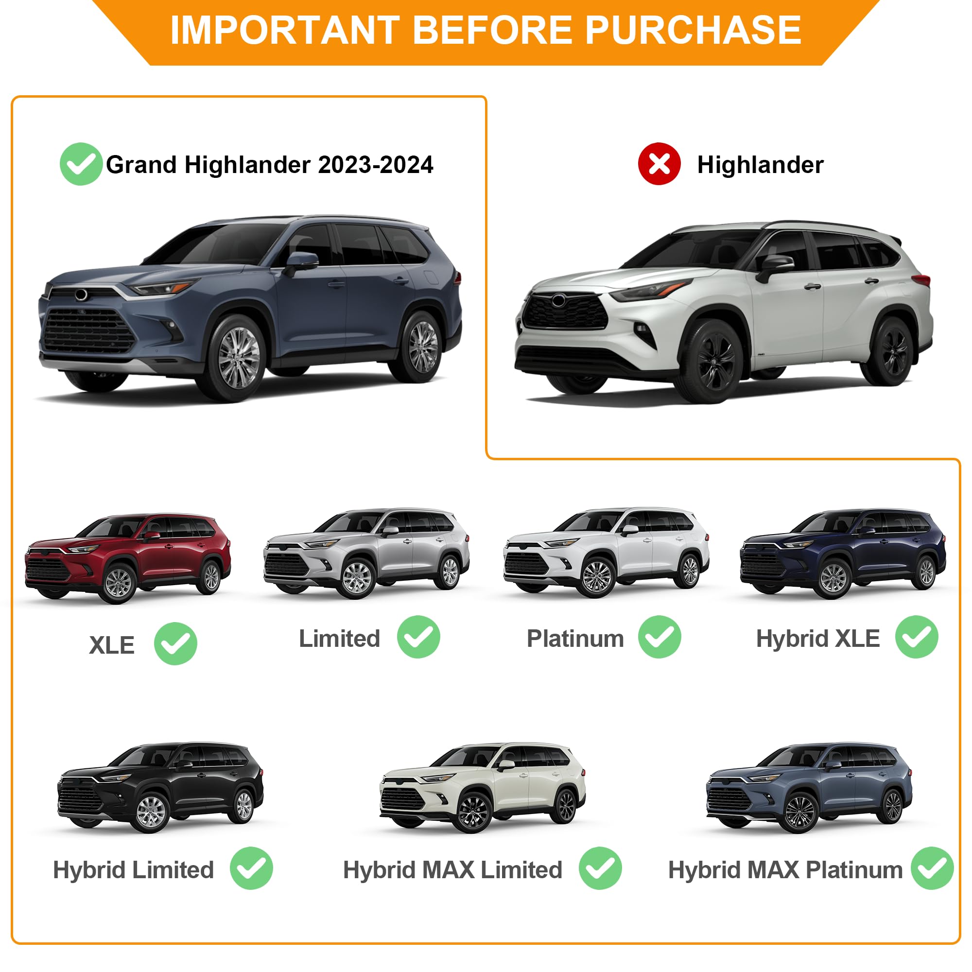 Autekcomma Roof Rack Crossbar for Toyota Grand Highlander 2024, Silver, Max 260lb Capacity, Aluminum, Model Grand-HLD-S, Lockable Mechanism