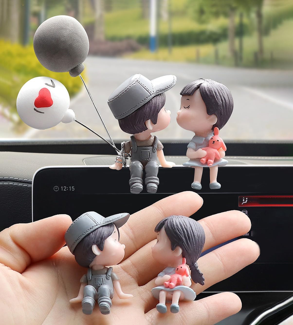 Tekcool Plastic Car Decor Car Dashboard Accessories Cute Love Couple I Love You With Balloon Car Interior Decoration Showpiece F