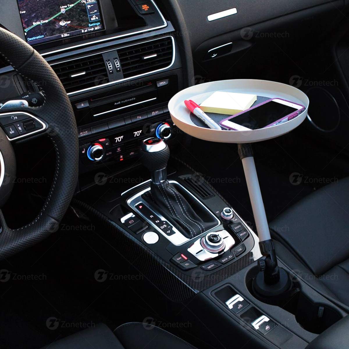 Zone Tech Car Cup Holder Swivel Tray And Storage Bin - Premium Quality 360-Degree Swivel Tray And Storage Bin Fits Most Car Cup