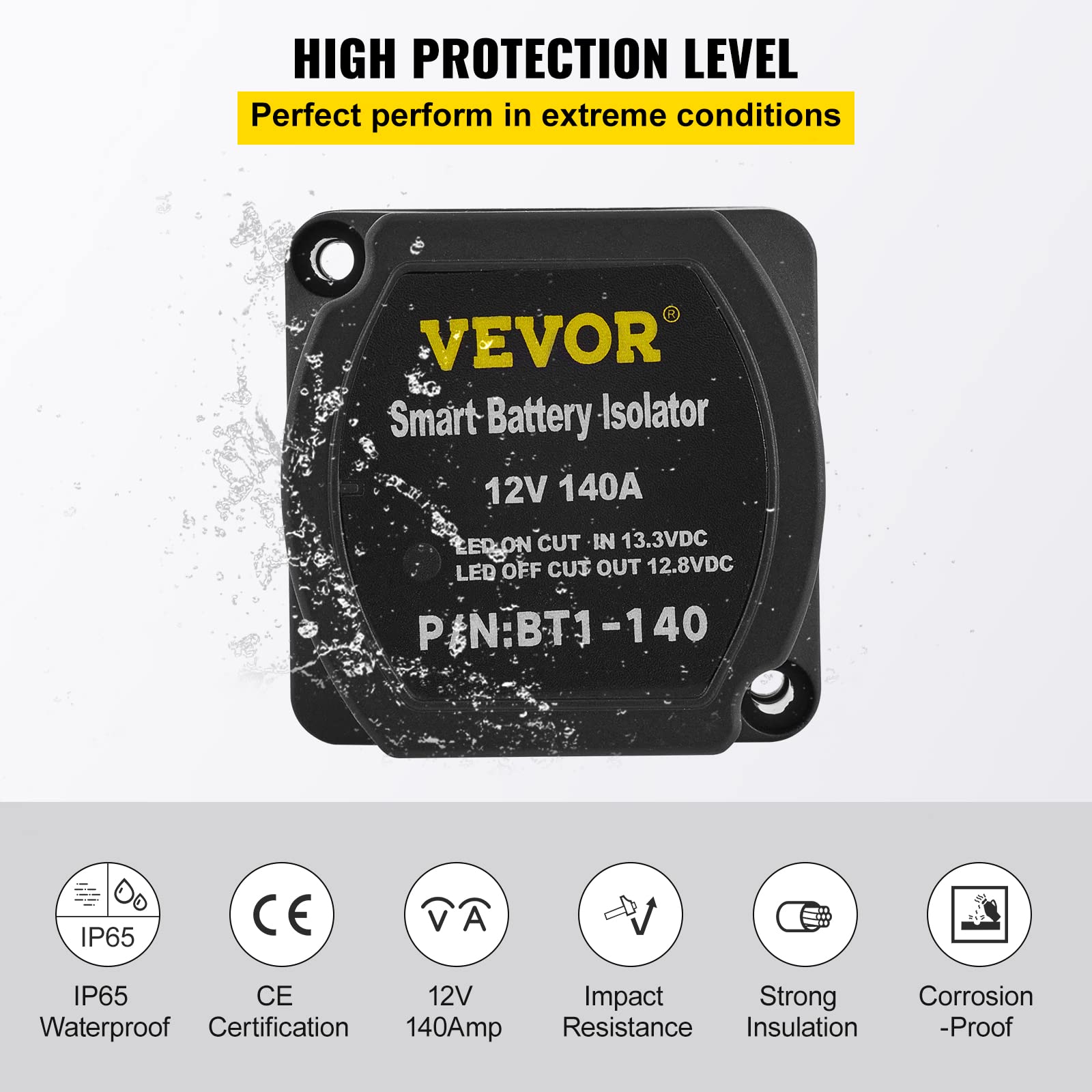 VEVOR 12V Split Charge Relay Kit - 140AMP VSR, Automatic Dual Battery Isolator for RV, Marine, Truck, Caravan, Camper, Yacht, ATV, UTV,