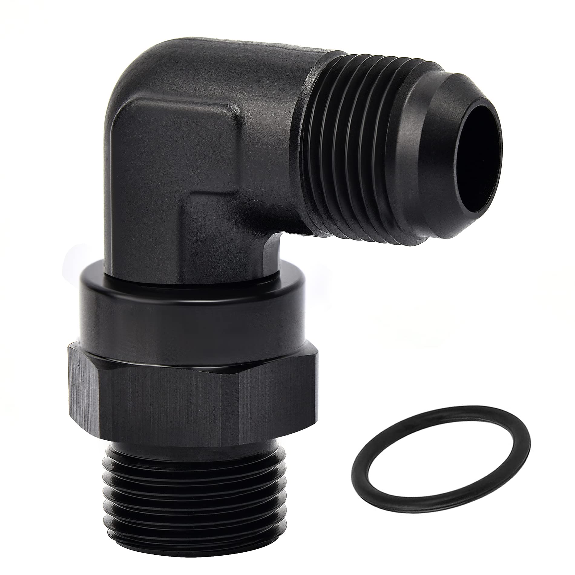 EVIL ENERGY 8AN Flare to 8AN ORB Male Swivel Adapter Fitting 90 Degree Black