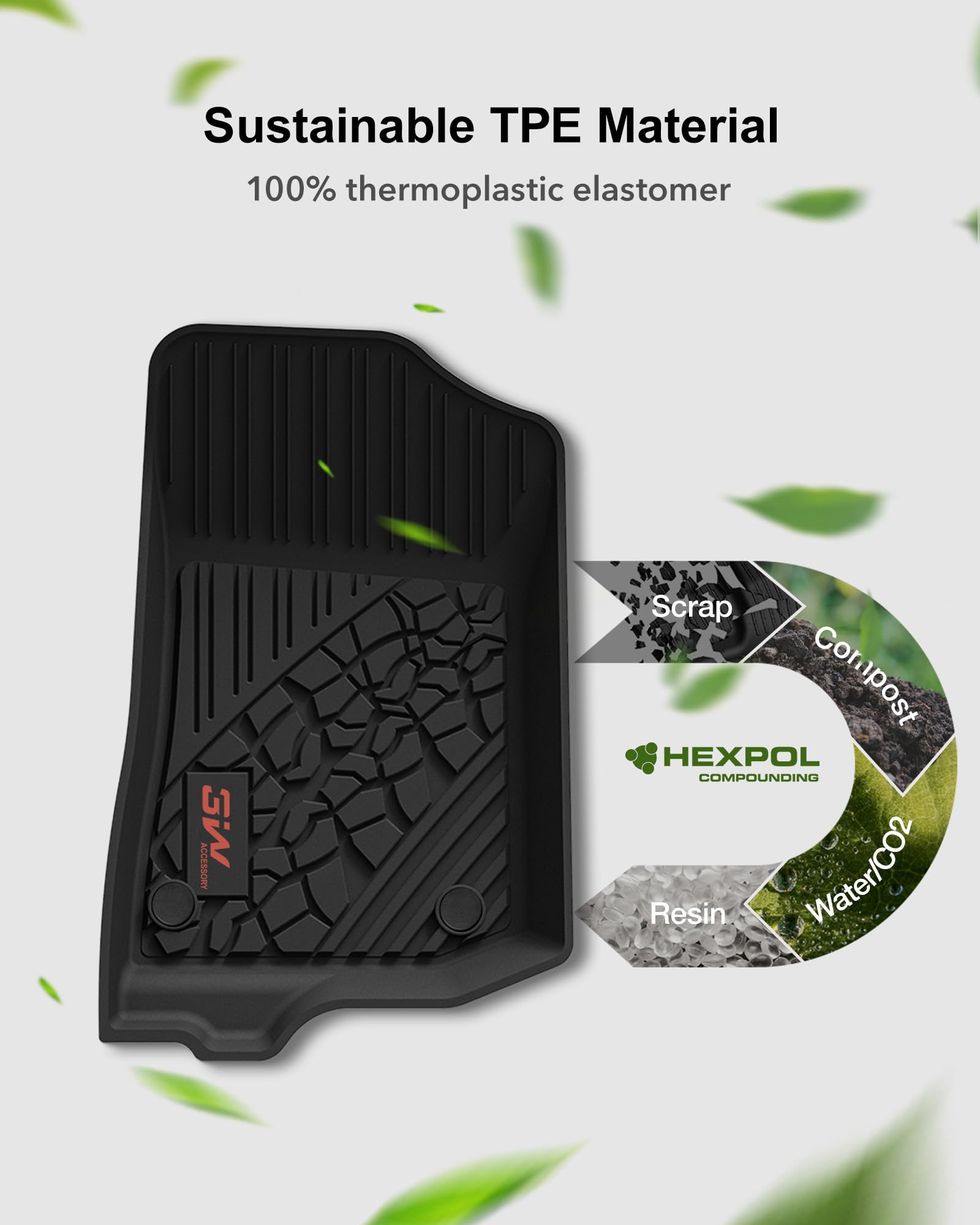 3W All-Weather TPE Floor Mats for Jeep Wrangler 4XE 2021-2026, Black, 1st & 2nd Row, Full Set, Red Logo, Model