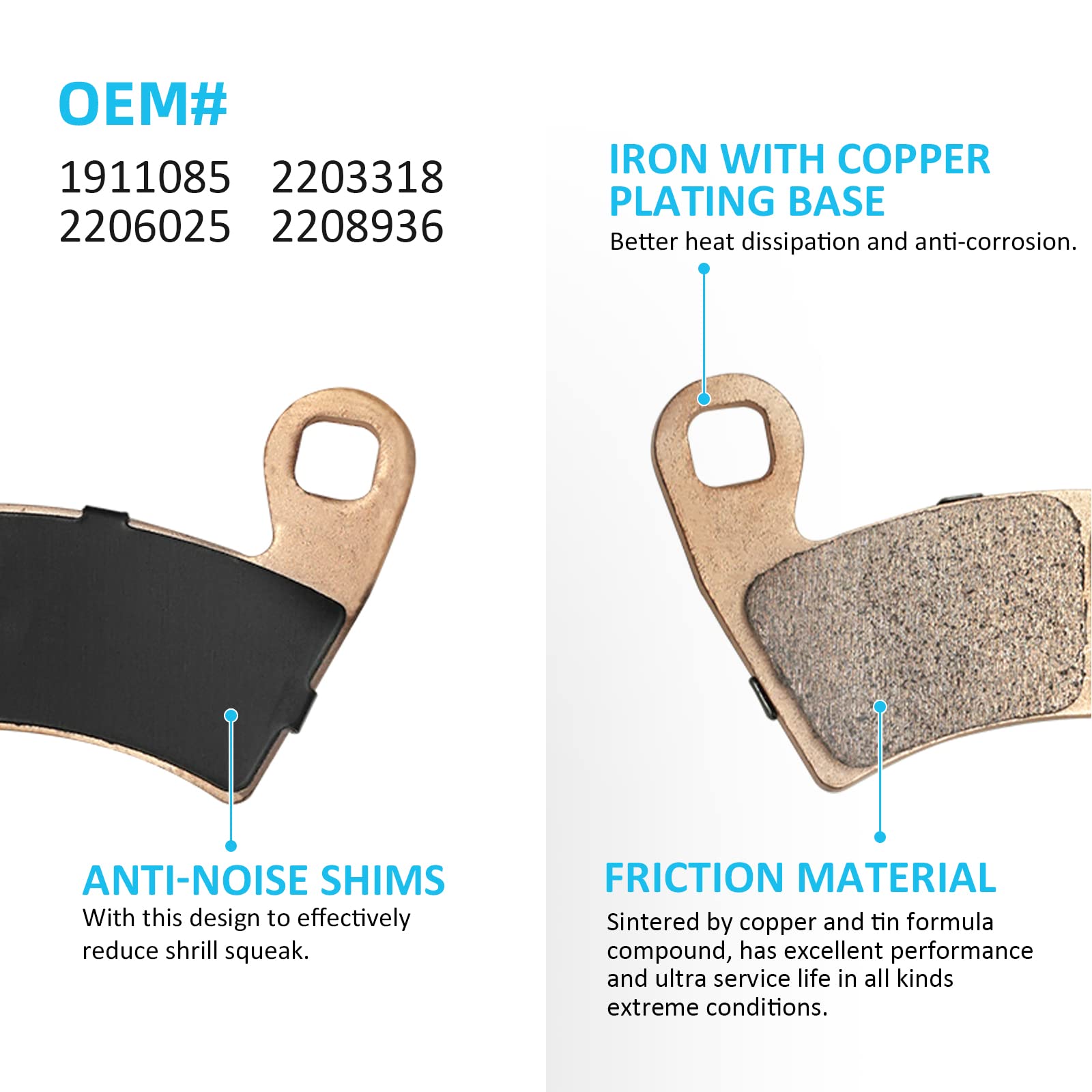Front & Rear Brake Pads Sintered for Polaris RZR 900 S-900 S-1000 2-Seater Trail 2015-2024, OEM# 1911085 2206025 2203318 2208936