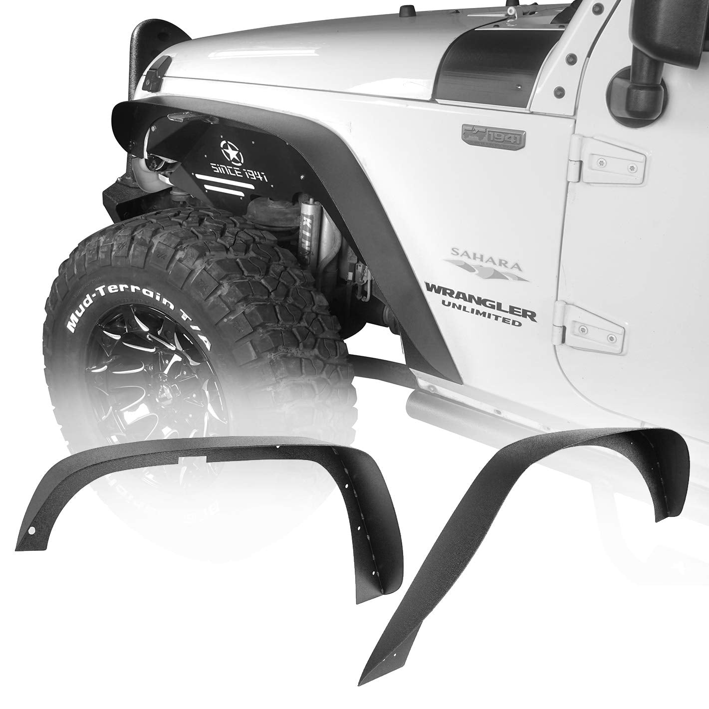 Hooke Road Wrangler Jk Steel Fender Flares Front & Rear Flat Fender Mud Guards Compatible With Jeep Wrangler Jk & Unlimited 2007