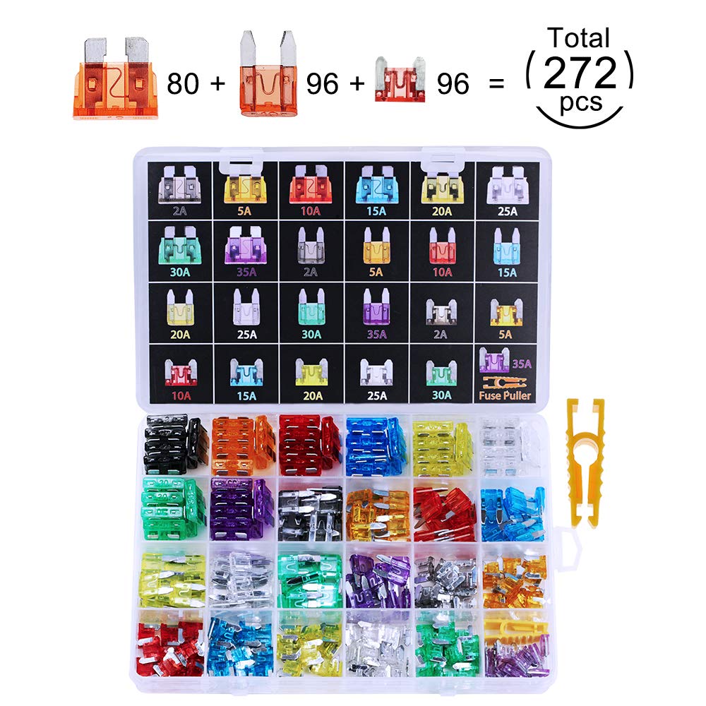 Winlyn 272pcs - Car Blade Fuses Assortment Kit, Automotive Fuses - Standard & Mini & Low Profile Mini (2A/ 5A/ 10A/ 15A/ 20A/ 25