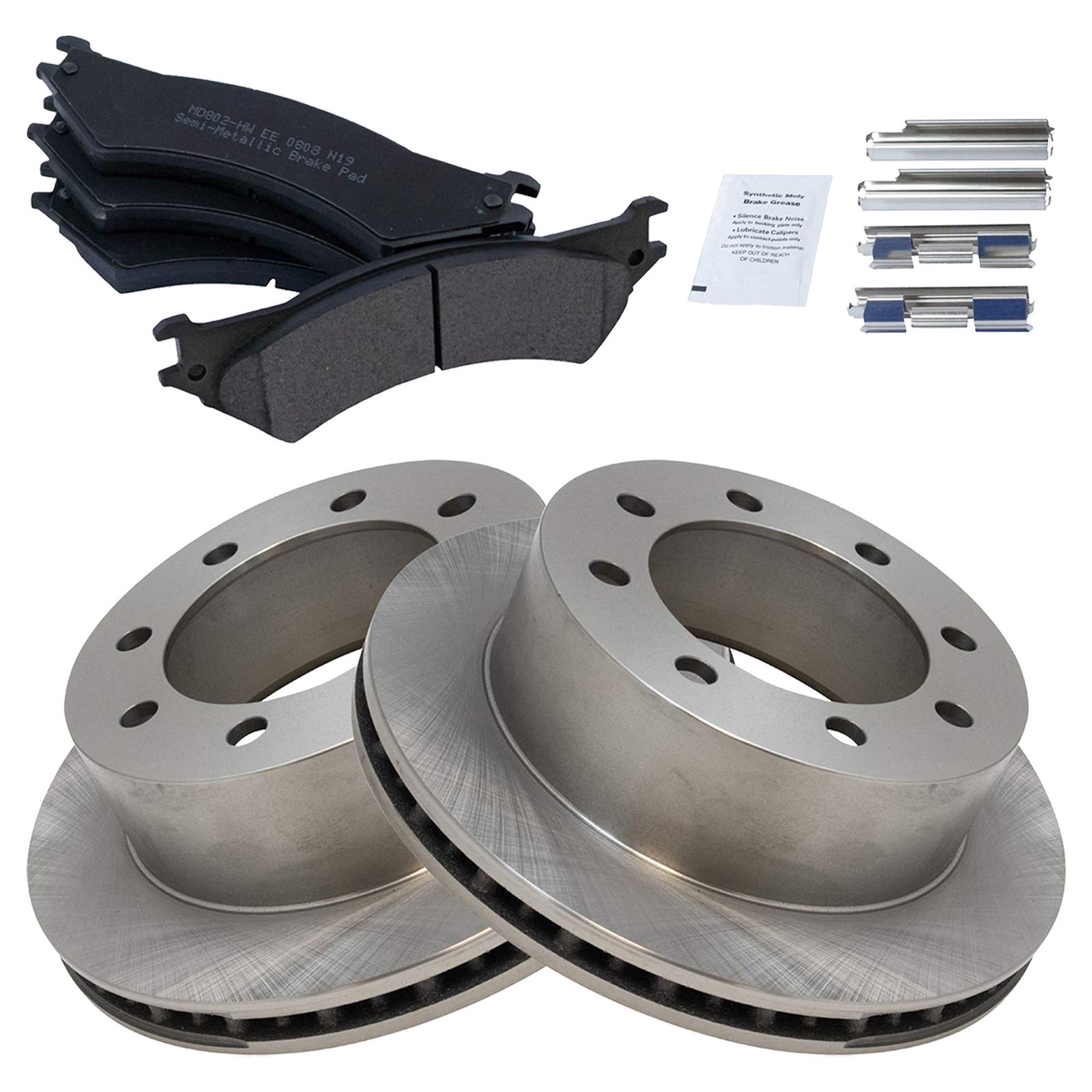 Trq Rear Brake Pad & Rotor Kit Brake Pads Brake Rotor Semi-Metallic Compatible With 2003-2007 Ford E-250 1999-2002 E-250 Econoli